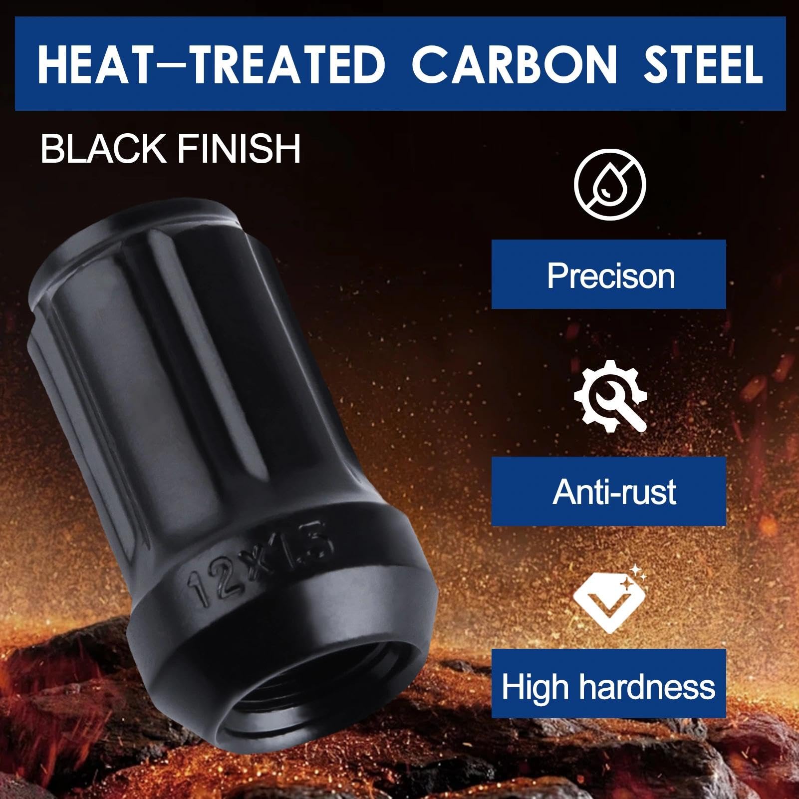 LEONTOOL 20pc M12x1.5 Lug Muttern-Ersatz für Aftermarket-Rad, 1.38" hoch konischen Sitz 60° schwarz 6 Spline geschlossen Ende Lug Mutter mit Steckschlüssel