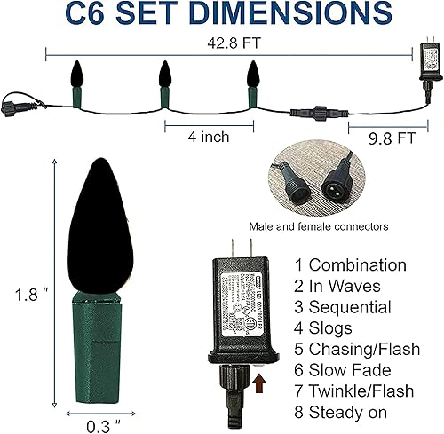 Miniatura 2 de Dazzle Bright Tira de luces de Navidad C6, 100 luces LED de 33 pies para exteriores, impermeables, conectables, 8 modos de luces de Navidad para