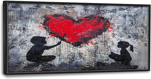 Miniatura 27 de Banksy - Arte de pared grande con imágenes de corazón de niña, graffiti callejero, decoración de pared para niños, pintura estética pop para el