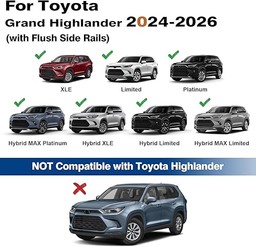 Vista 11 de Barras transversales de techo con cerradura de 220 libras compatibles con Toyota Highlander XLE Limited 2014-2019 y SE & LE Plus y LE con barras