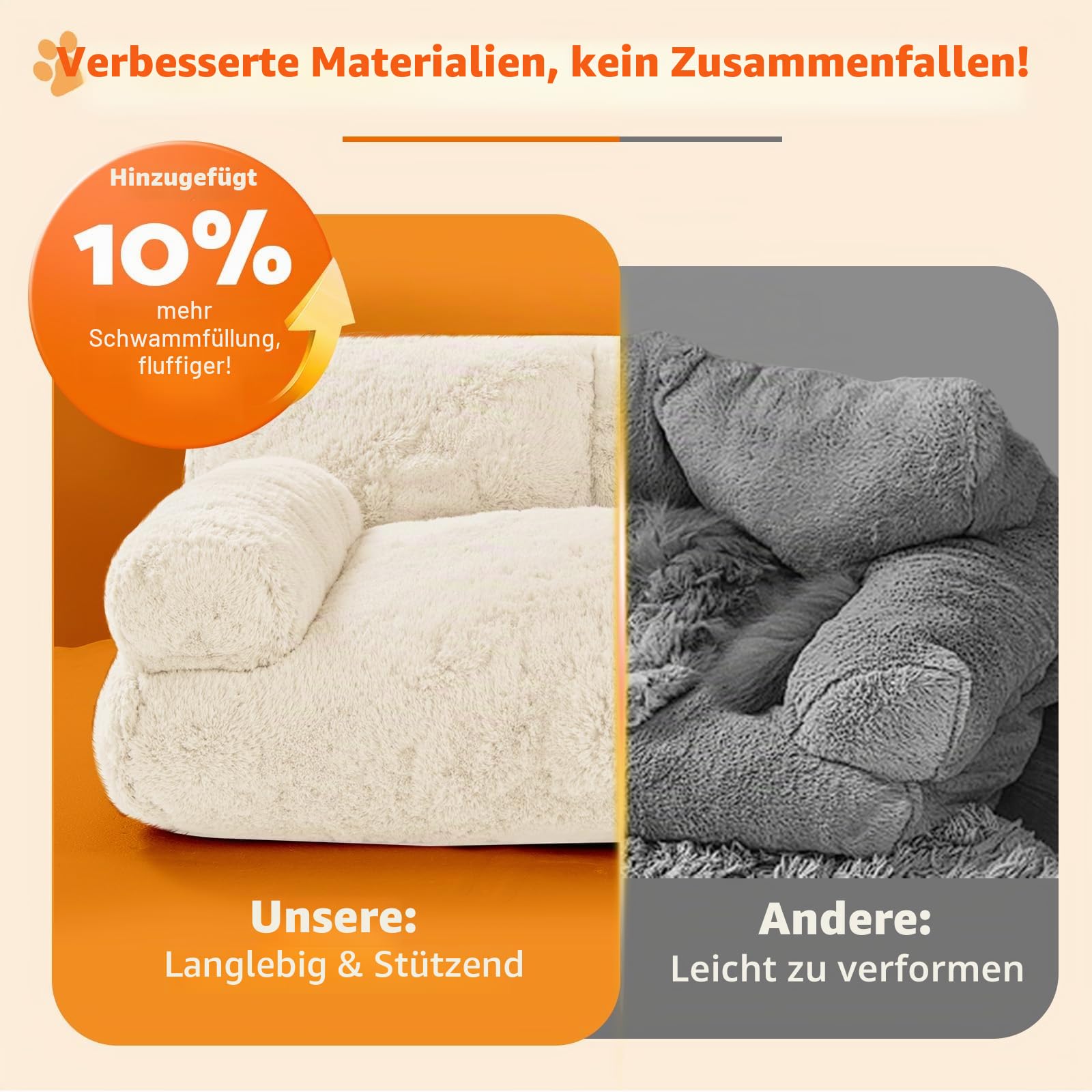 Gimars Große Katzen Bett für Katzen und Kleine Hunde – 10% mehr Füllung, Orthopädisches, Flauschiges, Waschbares Katzenbett mit Rand, Abnehmbarem Bezug und Rutschfester Unterseite, 66 x 50 x 30 cm