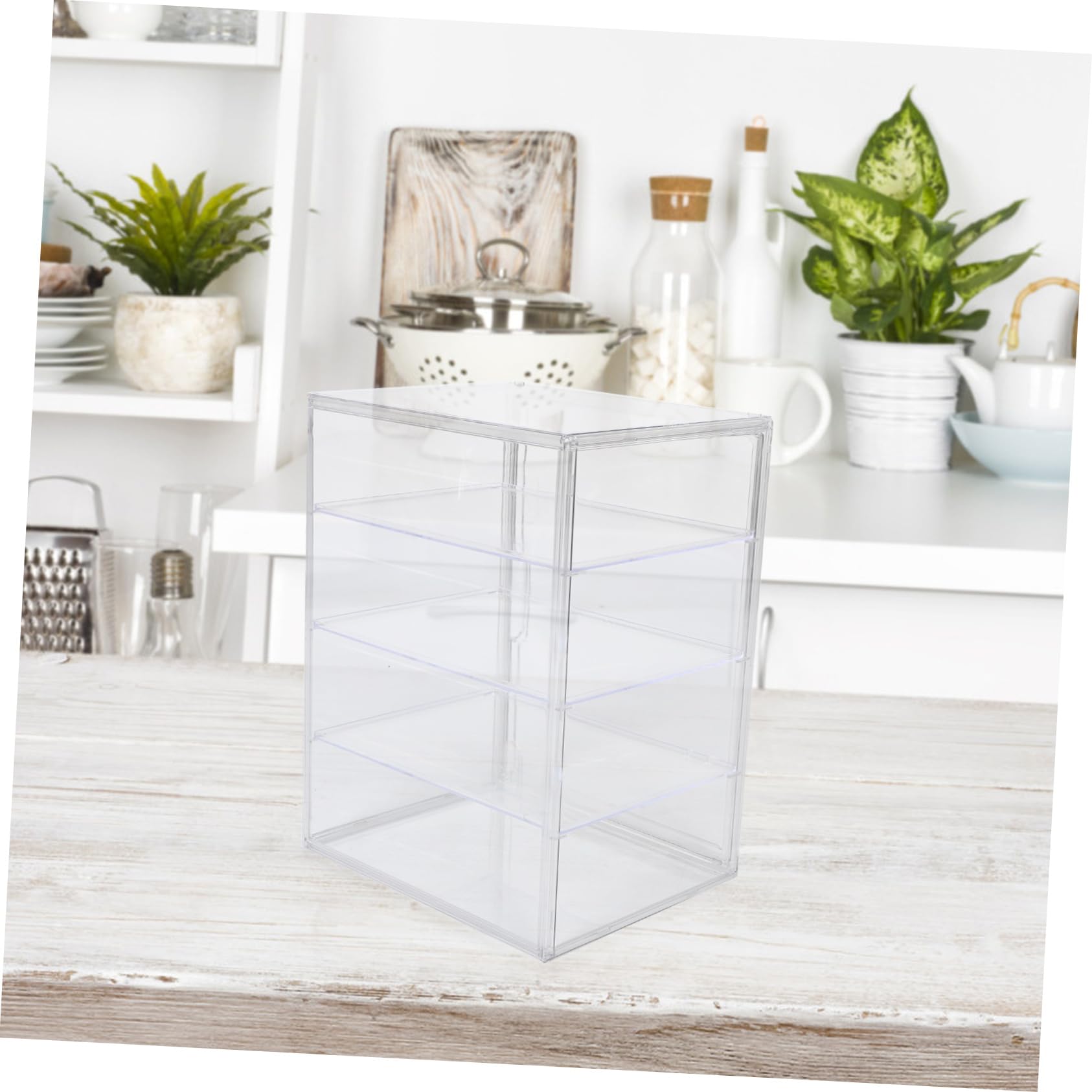 IMIKEYA Caja de Pan para Encimera de Cocina de Acrílico Transparente con 4 Niveles y Puerta Magnética, Fácil de Limpiar Estantes Ajustables para Panadería