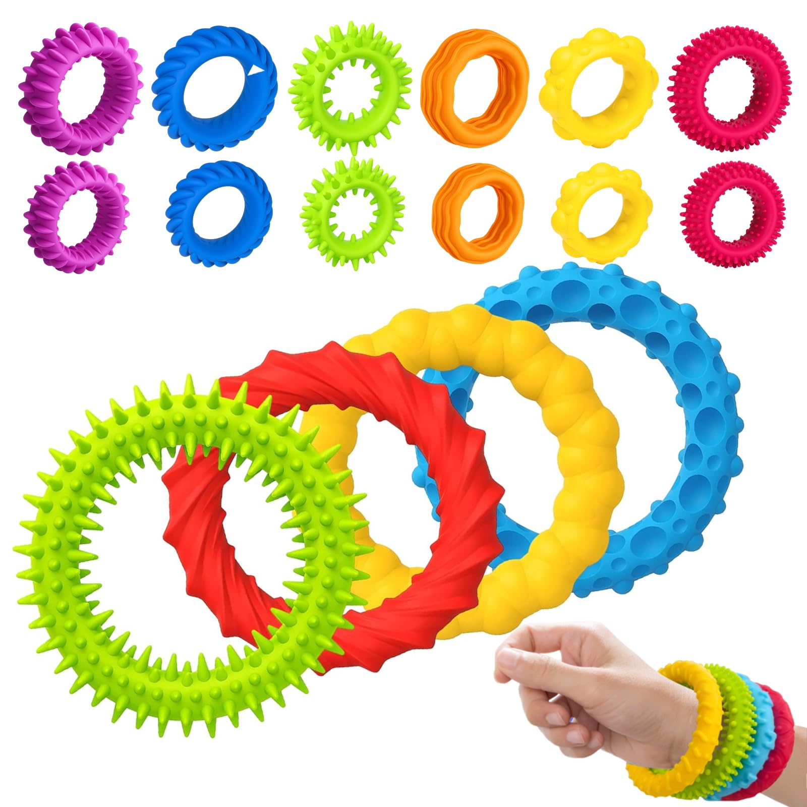 16-Piece Fidget Ring and Fidget Bracelet Set, Sensory Toys for Focus and Relaxation for Quiet Play and Recude Stress