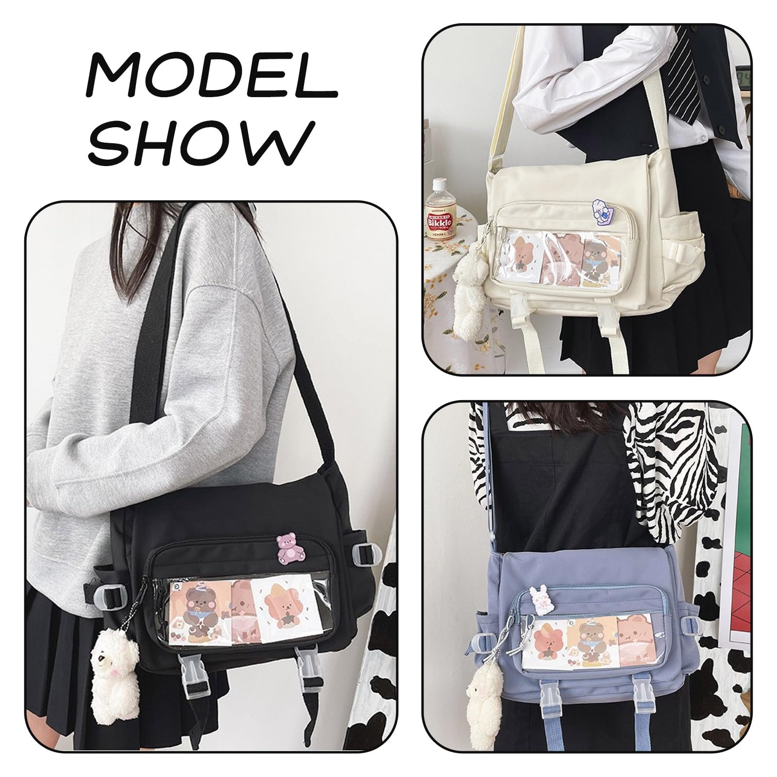 Kawaii Ita Bag damska torba na ramię z przypinką i zawieszką, japońska torba kurierska Y2K na ramię