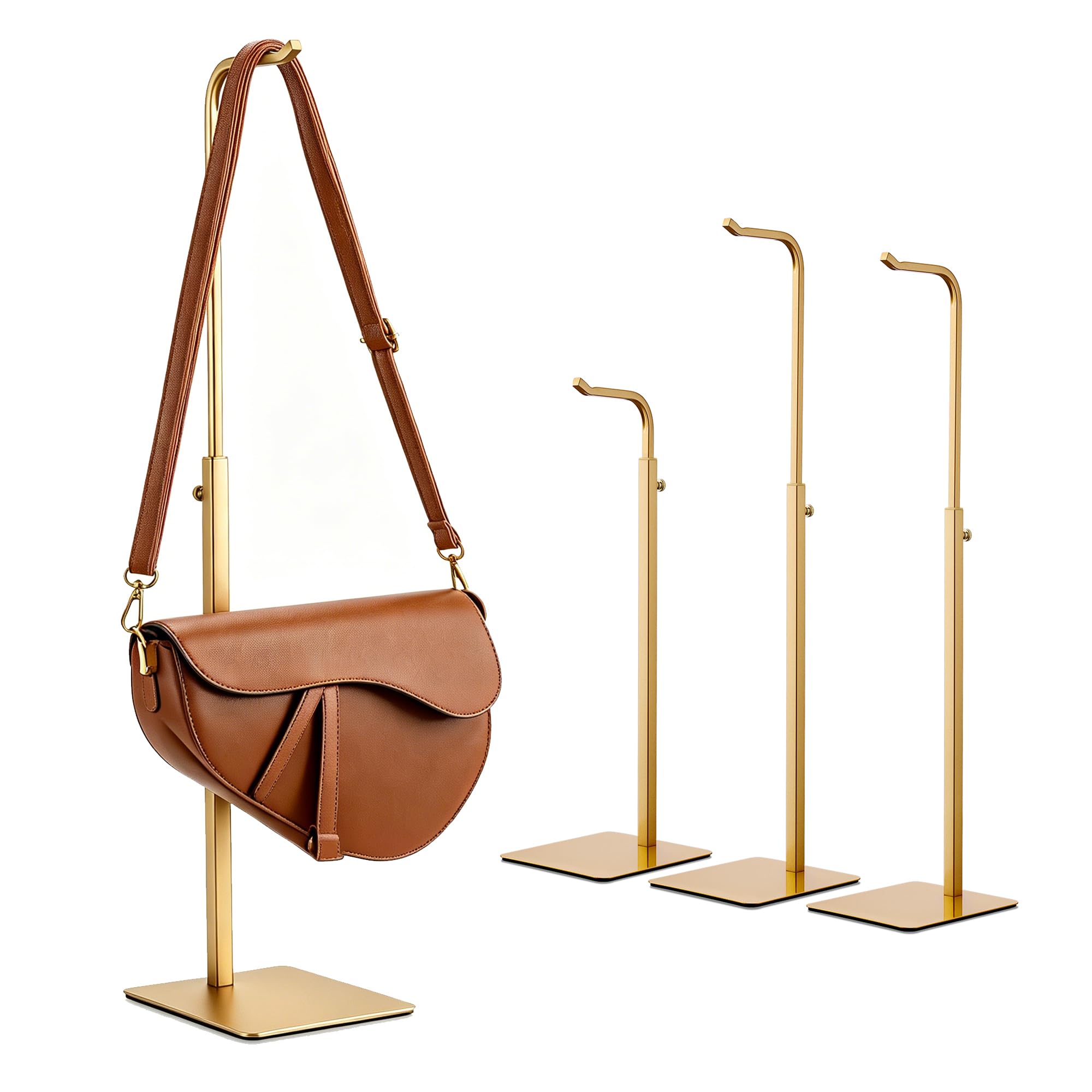 Josmimic 4 piezas de soporte para bolsos en dorado – Soporte ajustable en altura de metal - Soporte para bolsos, joyas y accesorios – Organizador de bolsos estable para armario y mostrador