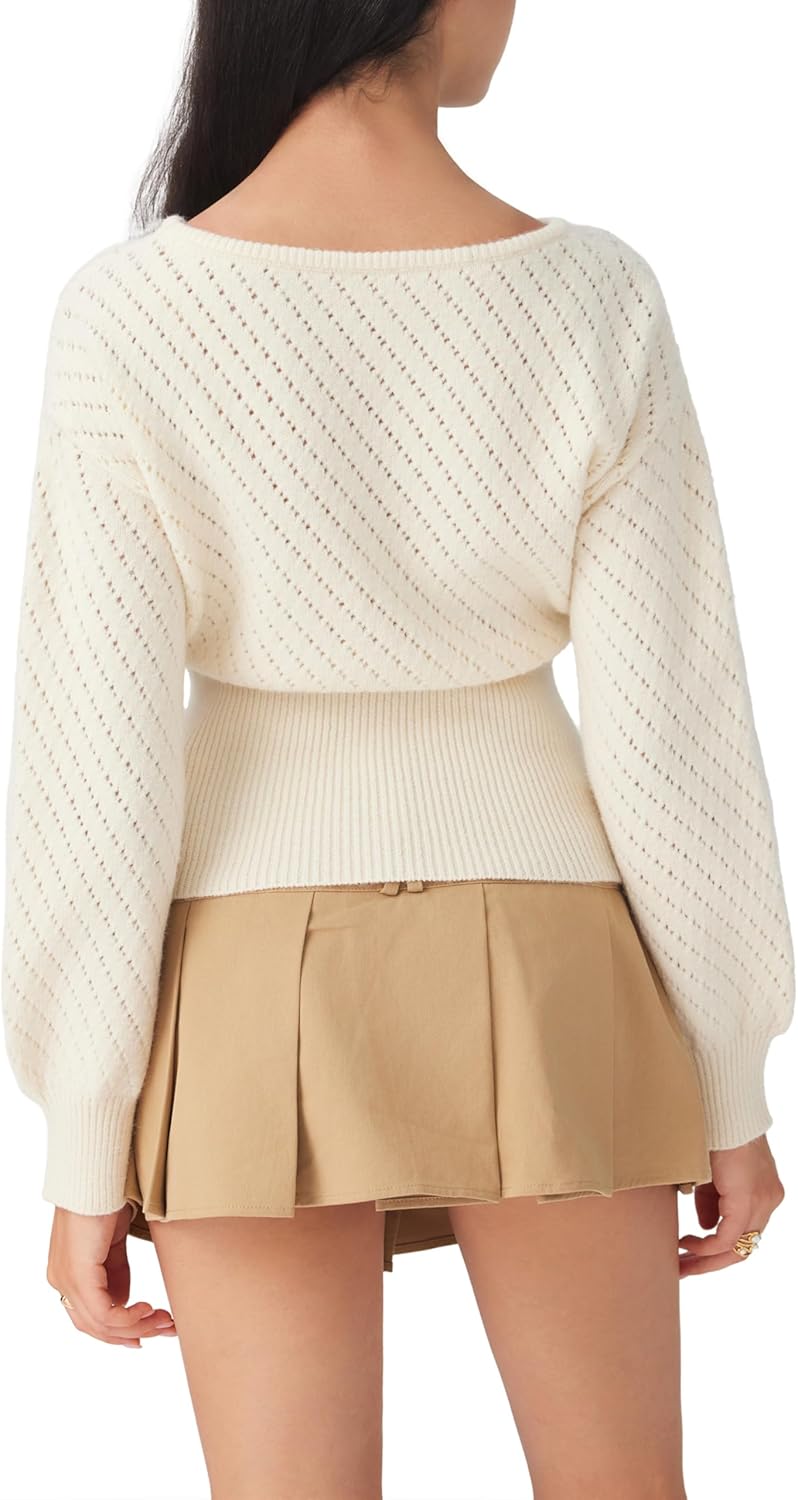 CIDER Women's One Shoulder Sweater Boat Neck Knit Sweater Lantern Sleeves for Women Knit Tops Winter 2026 Fall - Image 5