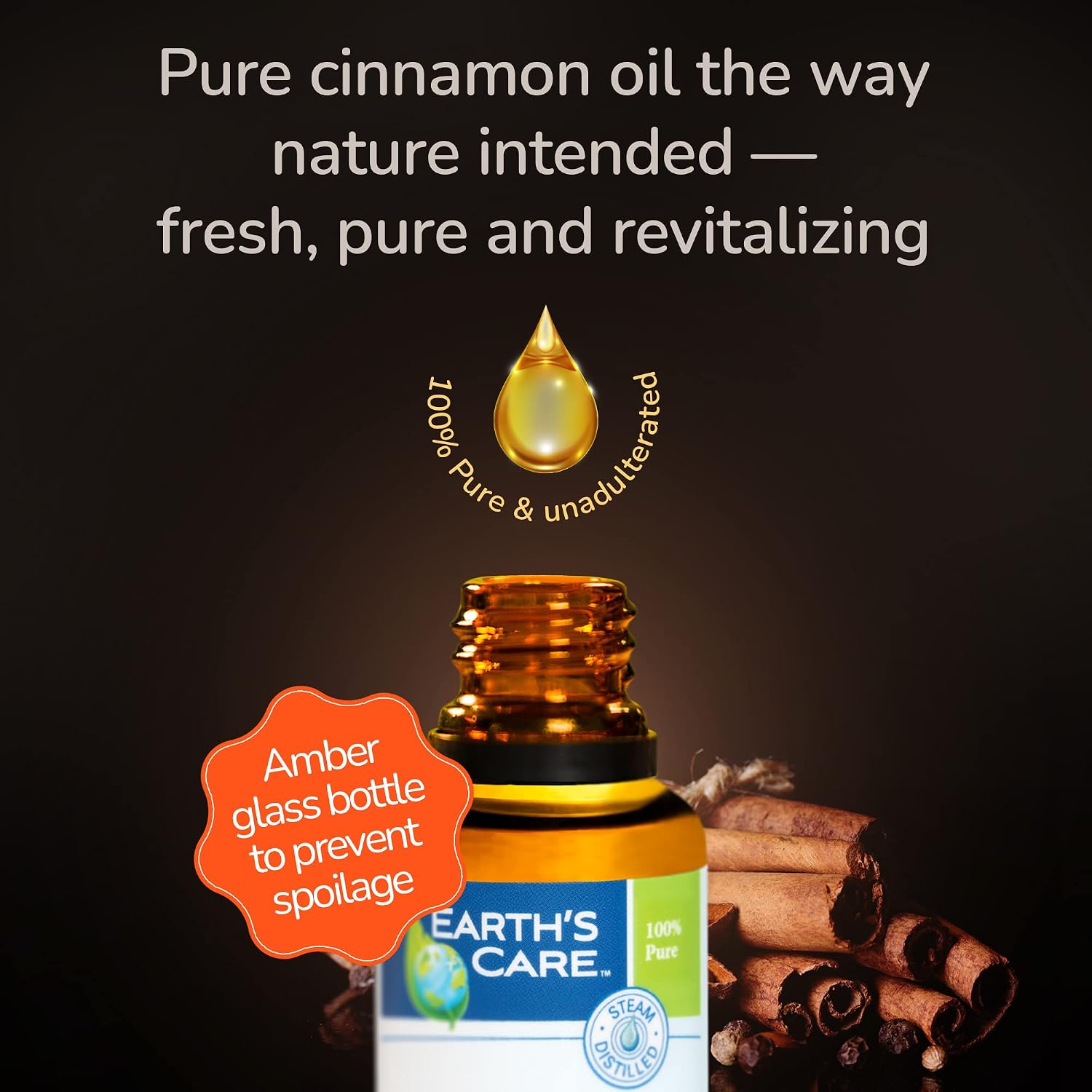 Earth's Care Cinnamon Cassia Oil - 100% Pure Cinnamon Essential Oil for Diffuser - 4 x 1 Fl OZ