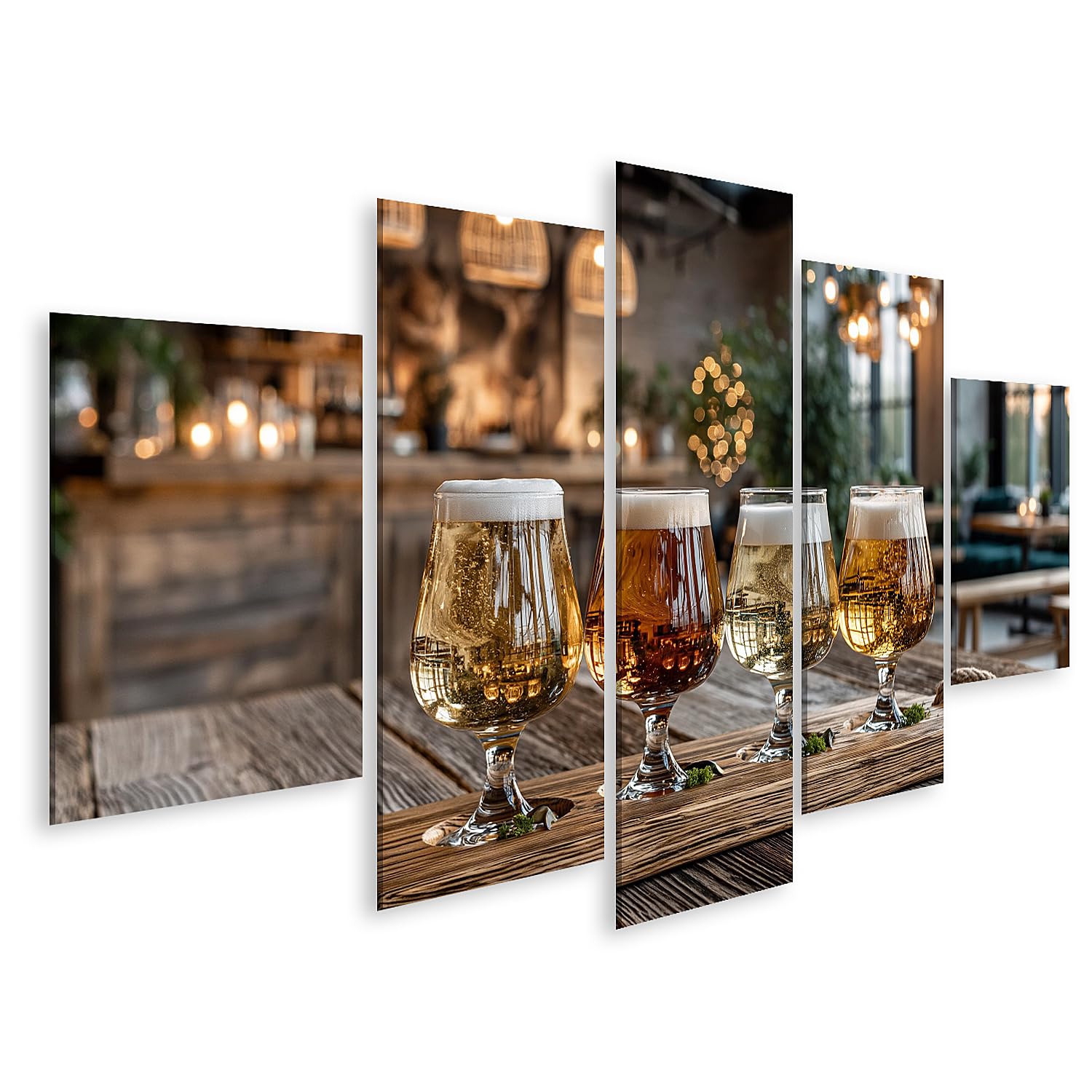 islandburner Quadro su tela, accogliente degustazione di birra, decorazione da bar per gli amanti della birra, 5 pezzi