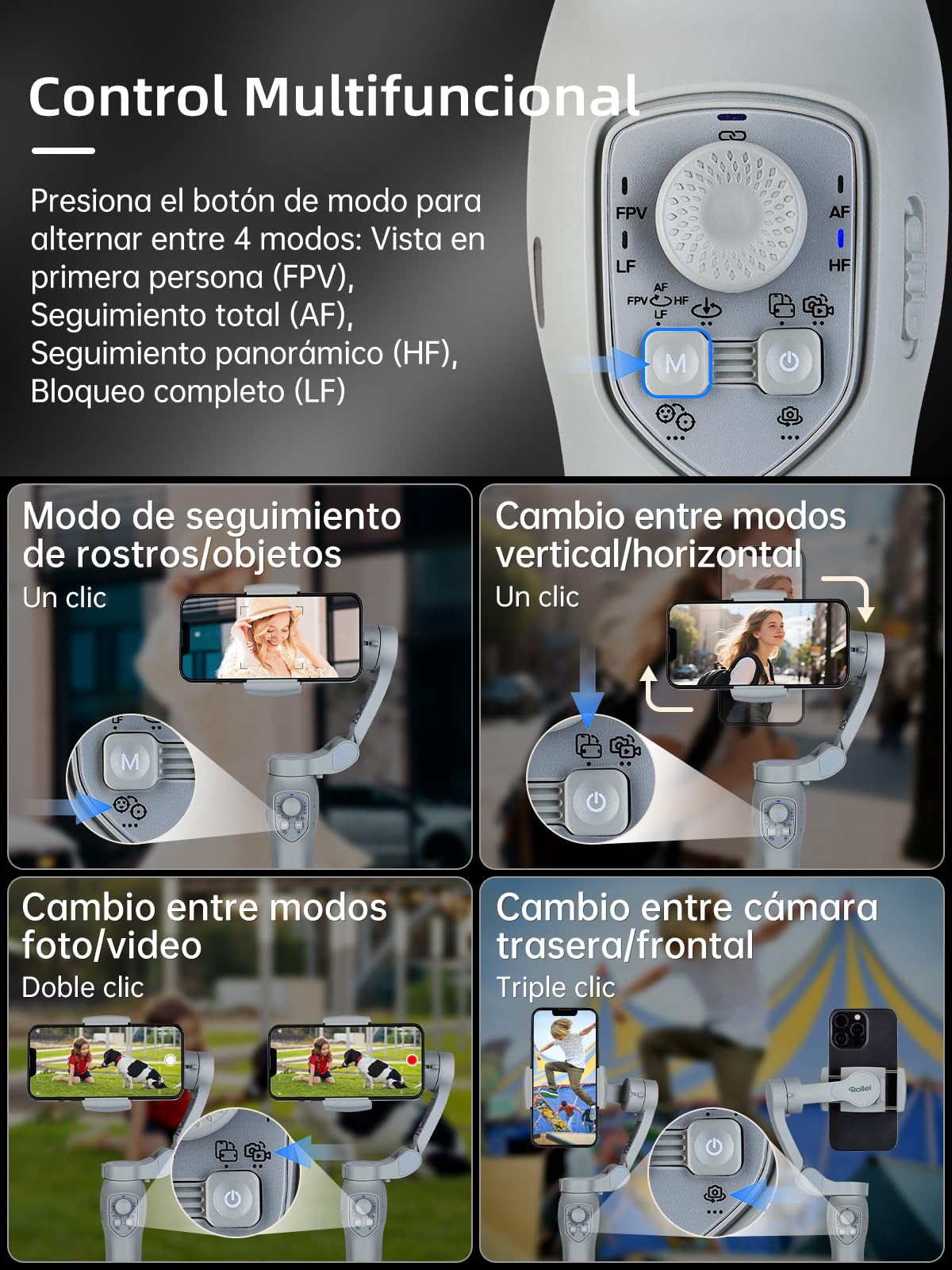 Rollei Steady Butler Mobile 3 SE Gimbal para Móvil, Estabilizador 3 Ejes Ligero y Plegable Compatible con iPhone 16/15/14/13/12 Pro MAX y Android para Grabación de Video TikTok Youtube Instagram Vlog