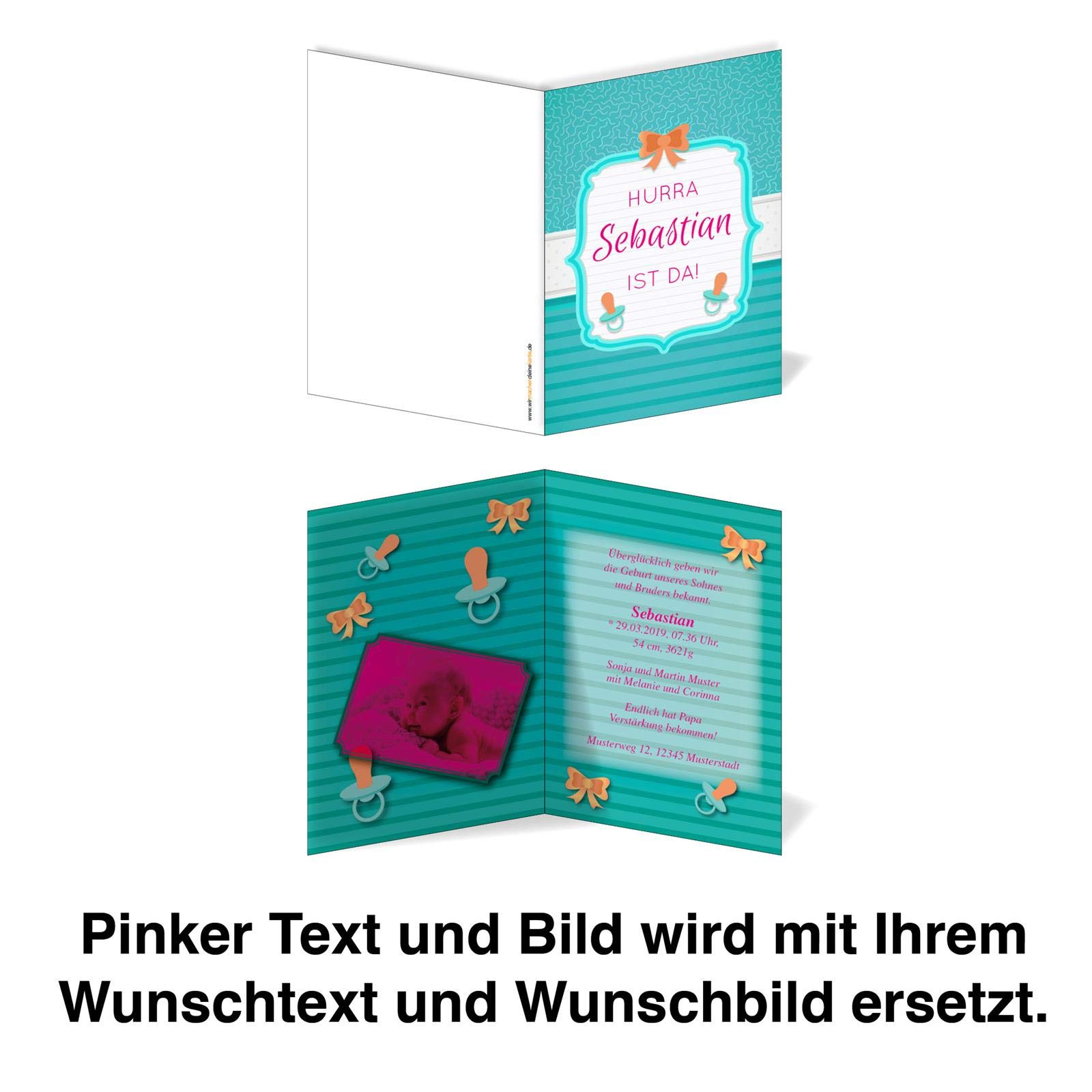 Cartes de naissance individuelles pour bébé - Jeune tétine