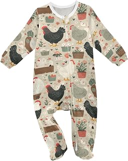 Chickens Hens Chicks Retro Baby Sleep Play Pjs Footie Cotton One-piece Zip Front Romper Jumpsuit Pajamas 3-24M