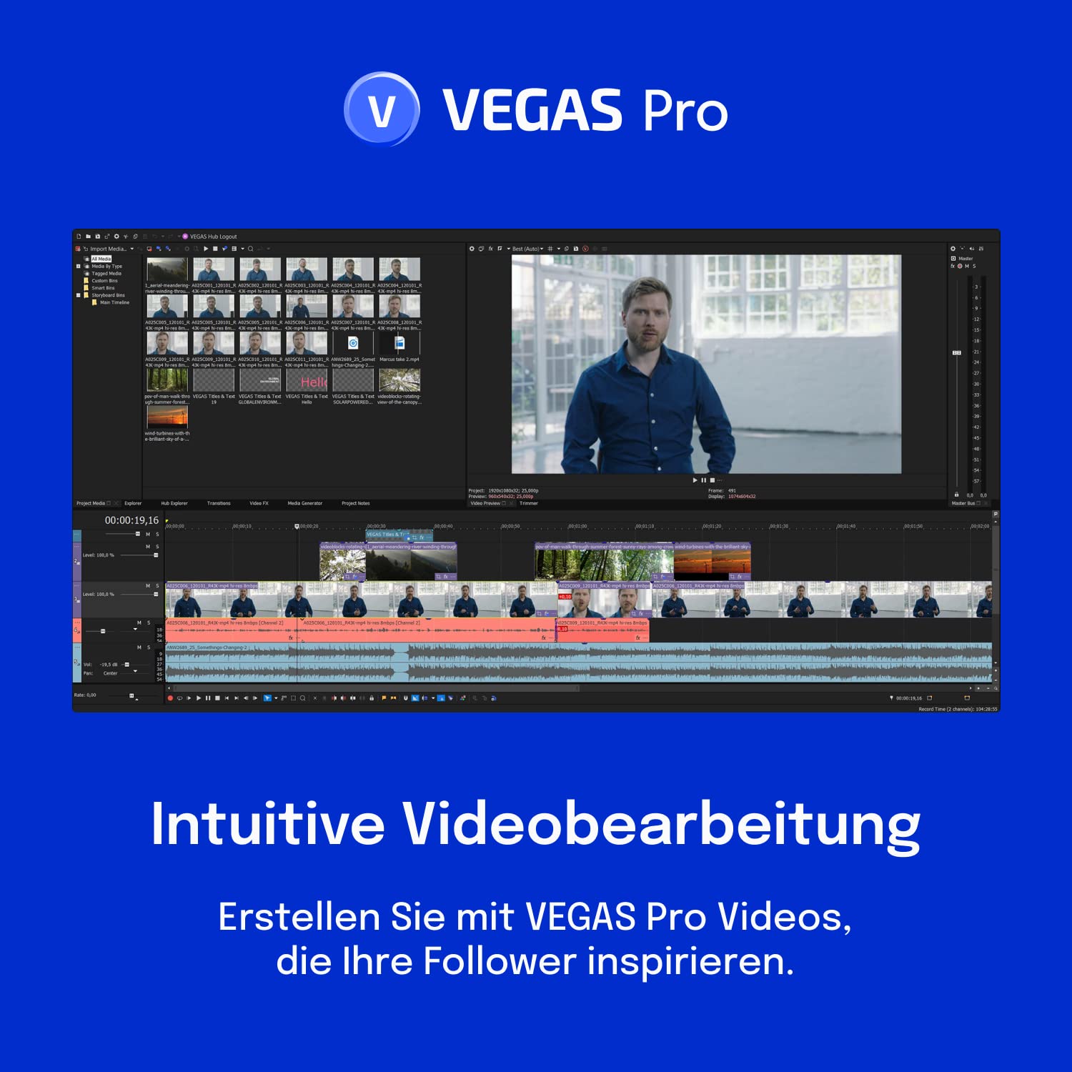 VEGAS Pro 20 - Video, Audio & Streaming für Kreative | Videobearbeitungssoftware | Videoschnittsoftware | Windows 10/11 PC | 1 Lizenz | Pro | PC Aktivierungscode per Email