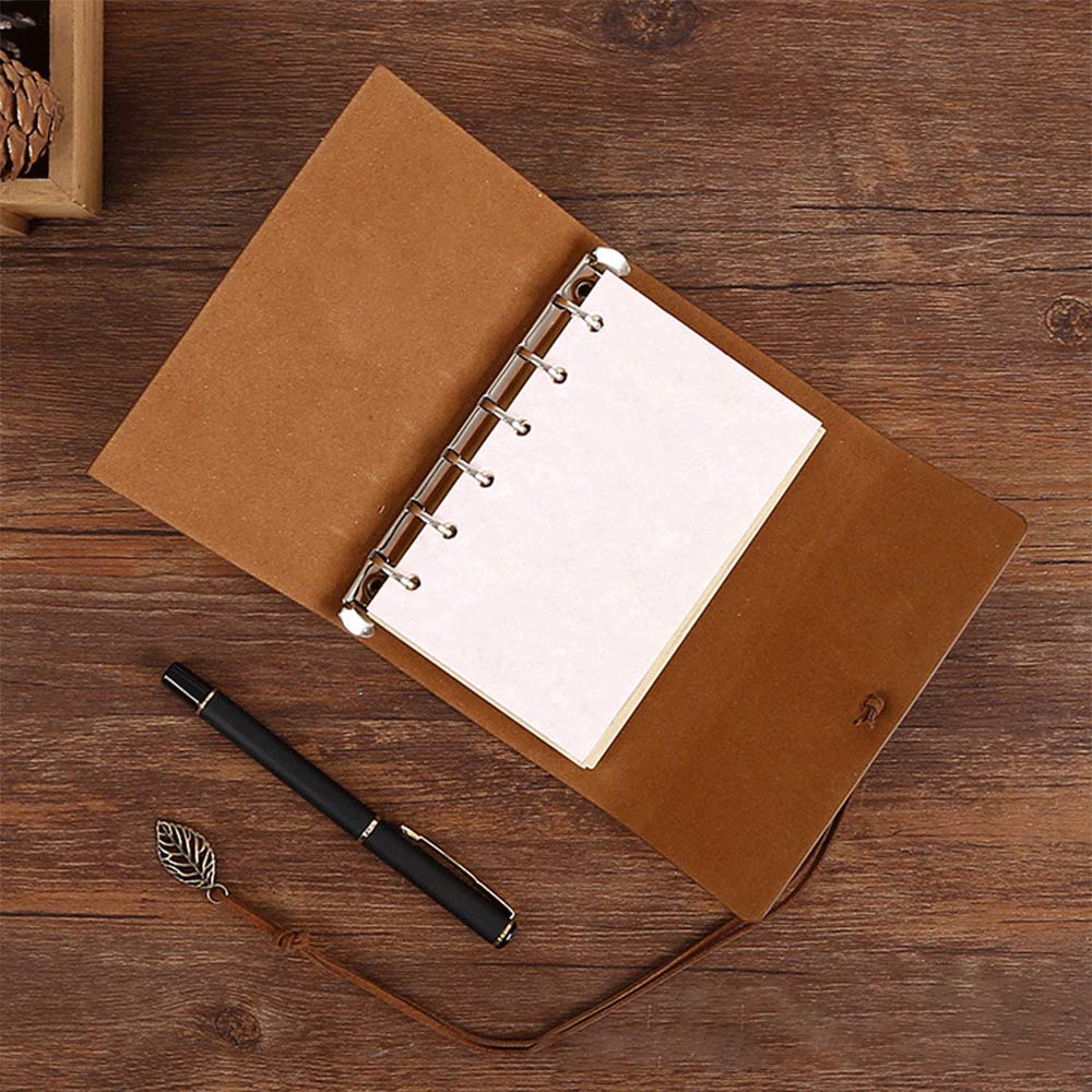 Loose Leaf Writing Books POWERTOOL Leather Cover Notebook Lined Wire Binding Diary Writing Planner Organizer Retro Vintage Notebook (1Pcs-Orange) - Image 4