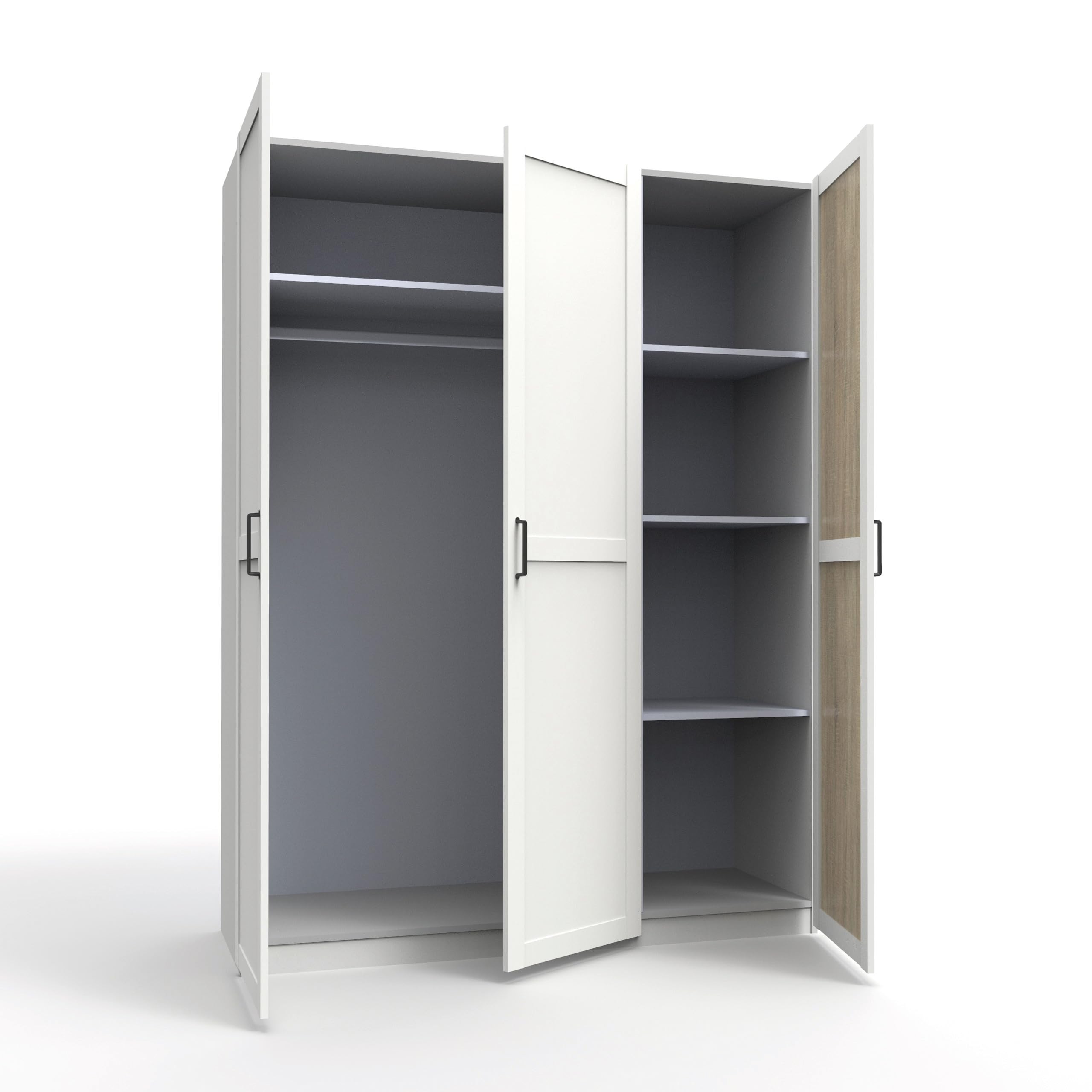 MUEBLES PITARCH Armario Dormitorio Ropero 3 Puertas Molduradas 1 Barra, 1 Altillo y 3 Estantes, Blanco, 200x150x55cm (Alto x Ancho x Fondo), Moderno, Colección Coimbra