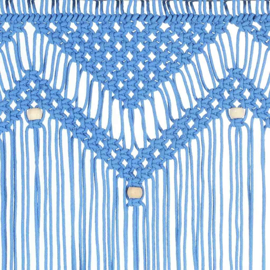 Rideau en macramé Bleu 140x240 cm Coton et Polyester, decoratif pour Porte, fenêtre, séparation pièce, Salon ou Chambre, Facile à Fixer et Couper Selon Vos Besoins