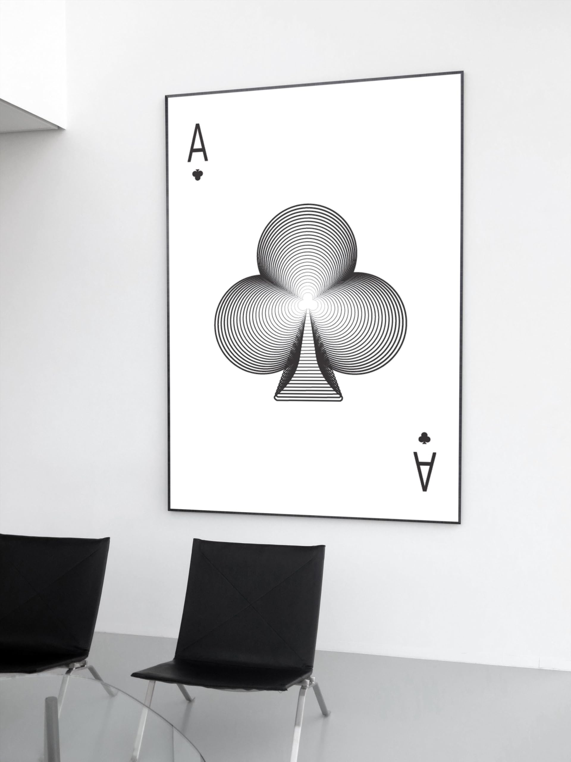 TONGYINLI Koniczyna as minimalistyczny obraz na płótnie czarno-biały plakat z kartami do gry - abstrakcyjna sztuka ścienna koniczyna dekoracja domu (20 x 30 cm x 2 cm/rama wewnętrzna)