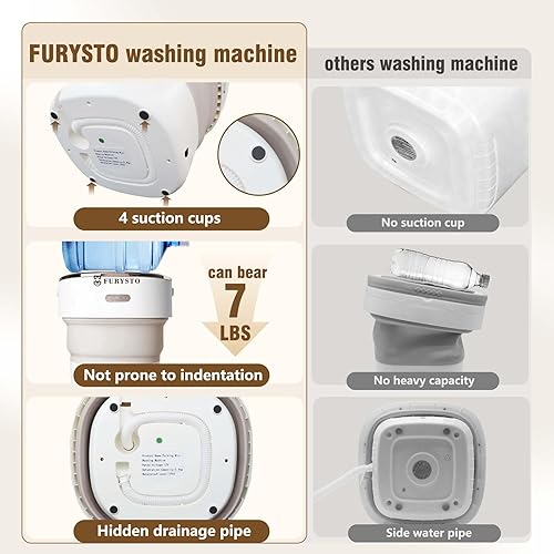Miniatura 3 de FURYSTO - Lavadora portátil, mini lavadora de 16 litros con cesta giratoria, 3 modos de limpieza adecuados para ropa interior, ropa pequeña de bebé,