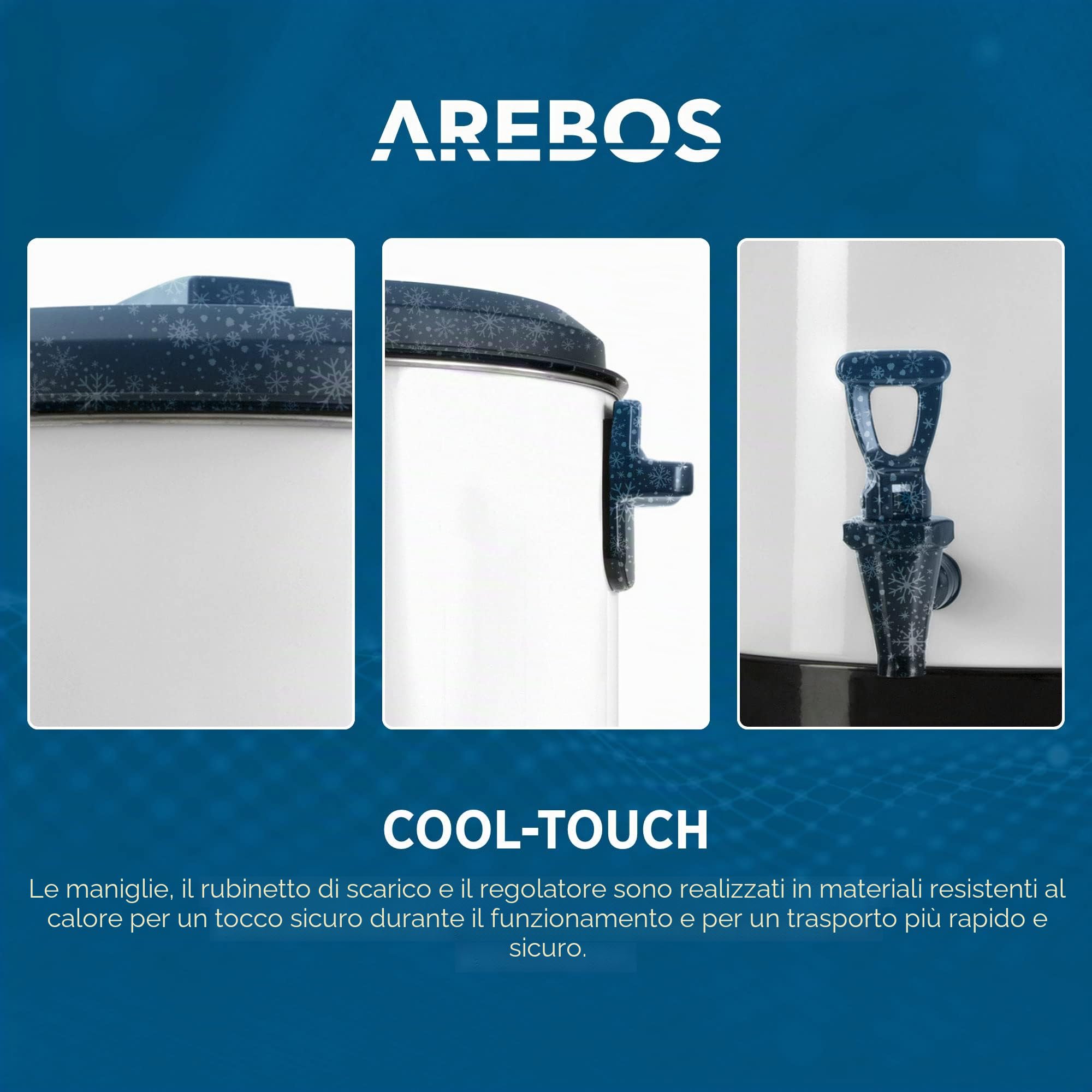 Arebos Macchina per conserve da 2500 W | pentola da 28 l | con termostato e protezione da surriscaldamento | regolazione continua della temperatura 30-100 °C | fornello per vin brulé | Bianco