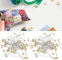 Vista 6 de Alfileres de costura, 100 alfileres rectos, perlados dorados, alfileres rectos para tela recta, alfiler de acolchado con caja de plástico