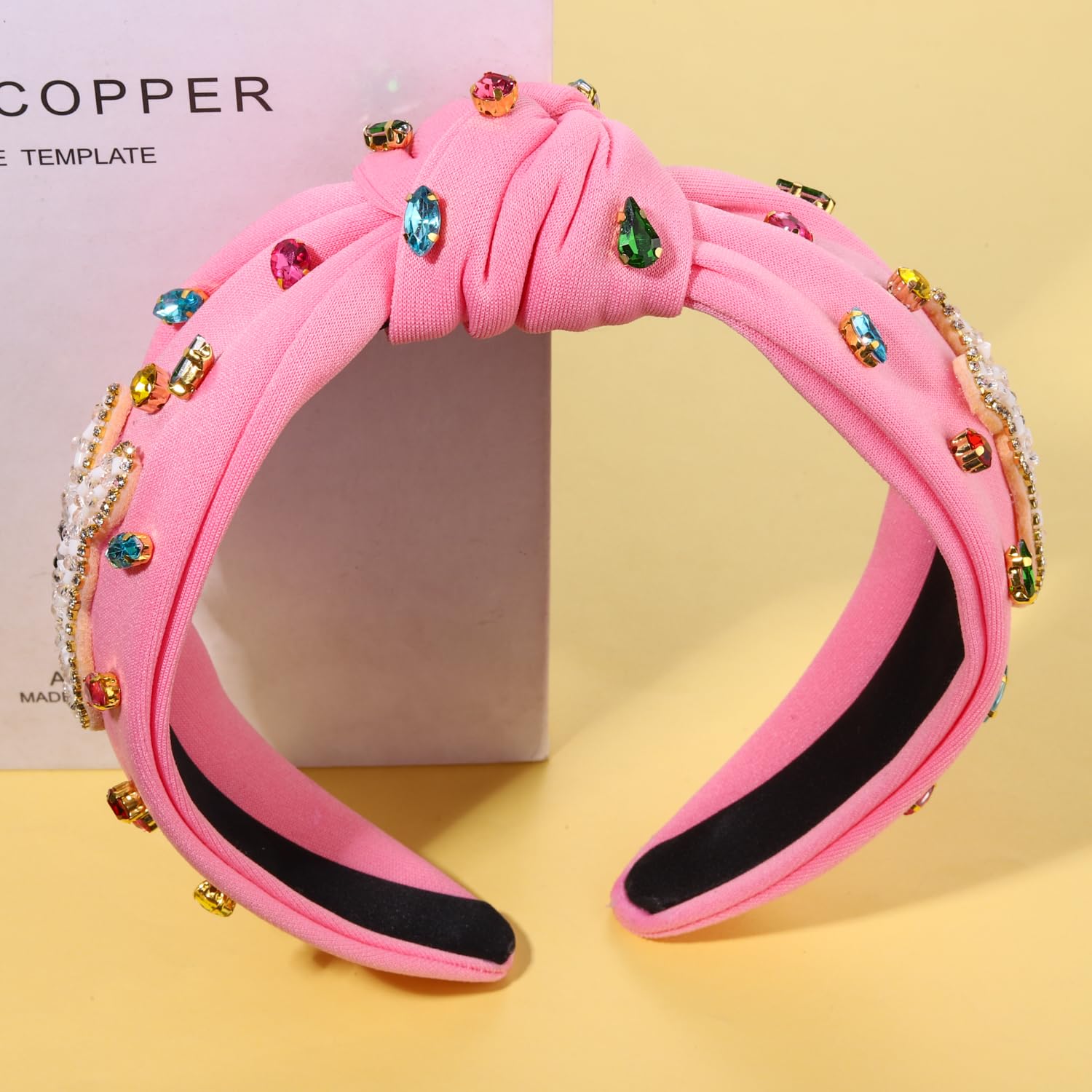 NVENF Easter Headband for Women Beaded Rabbit Bunny Headband White Pink Crystal Pearl Knotted Hairband Happy Easter Hair Accessories Spring Holiday Headwear Outfits Gifts (Bunny A - Pink) - Image 5
