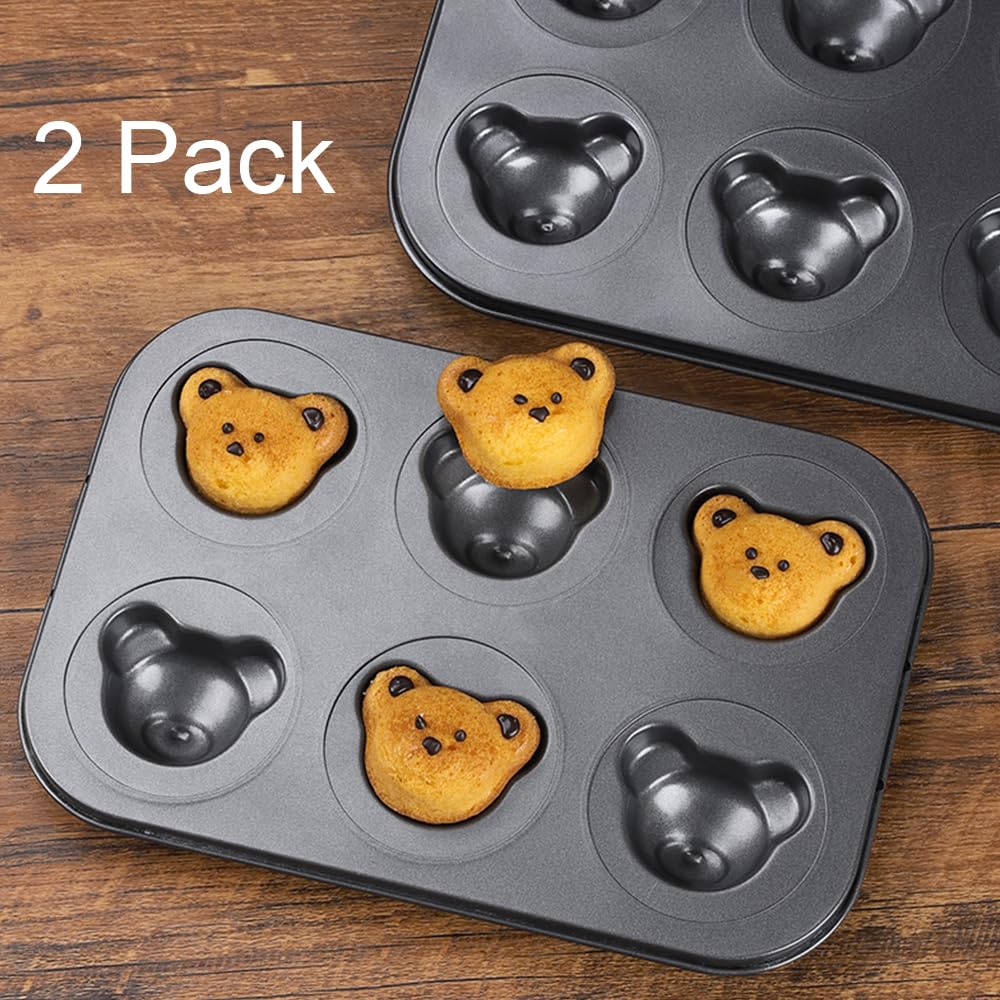 Amazon.com: Elesinsoz 2 Pack Bear Shaped Muffin Pans, 6 Cavity Non