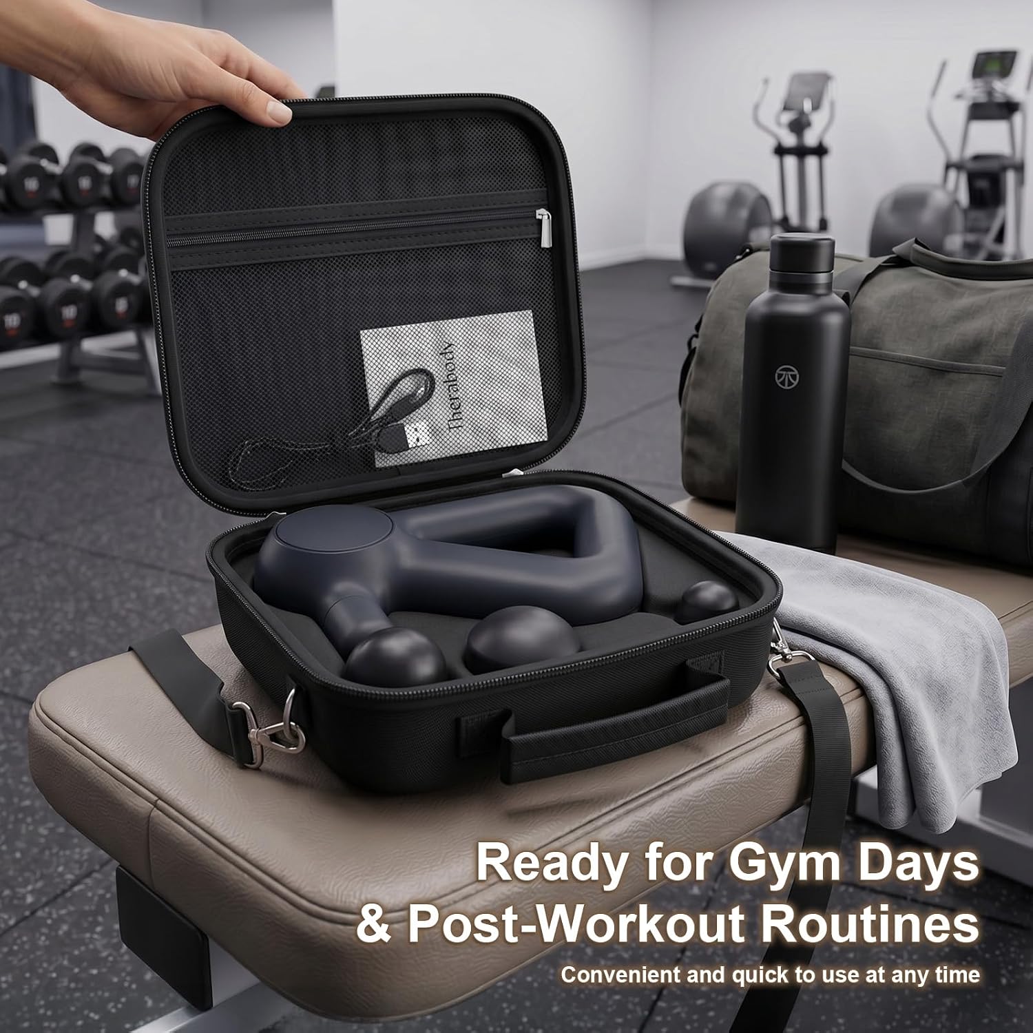 Massage Gun Case for Theragun Relief by Therabody, Hard Carrying Case with EVA Molded Insert, 900D Oxford Fabric Storage Organizer with Adjustable Shoulder Strap for Gym and Travel-Black, Case Only