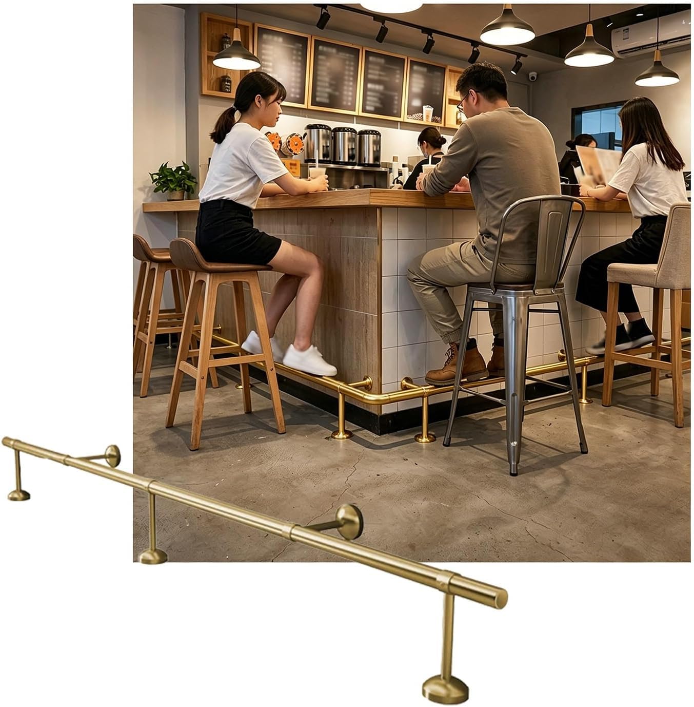 Hgouhk Gold Bar Foot Rail Kit Metal Bar Foot Rail Kit For Indoor，Stainless Steel Feet Rails For Kitchen Cafe Reception Desk Counter(,3.5M/11.48Ft)