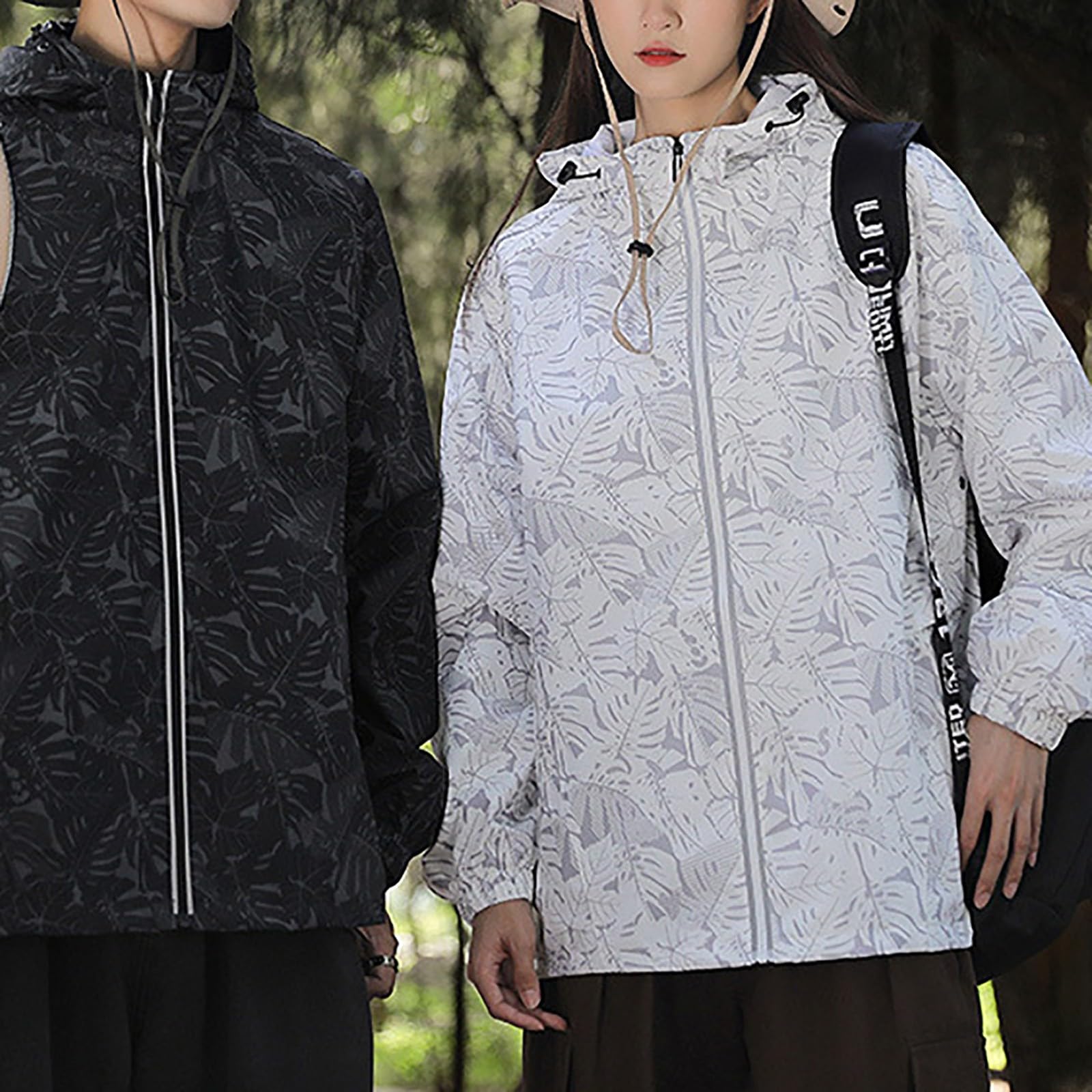 Womens Stylish Raincoat Leaves Print Rain Jacket Fall Lightweight Zipper Up Windbreaker For Hiking S 5Xl Invierno Mujer Cremallera Abrigos Waterproof Chubasquero Impermeable Ropa De Agua