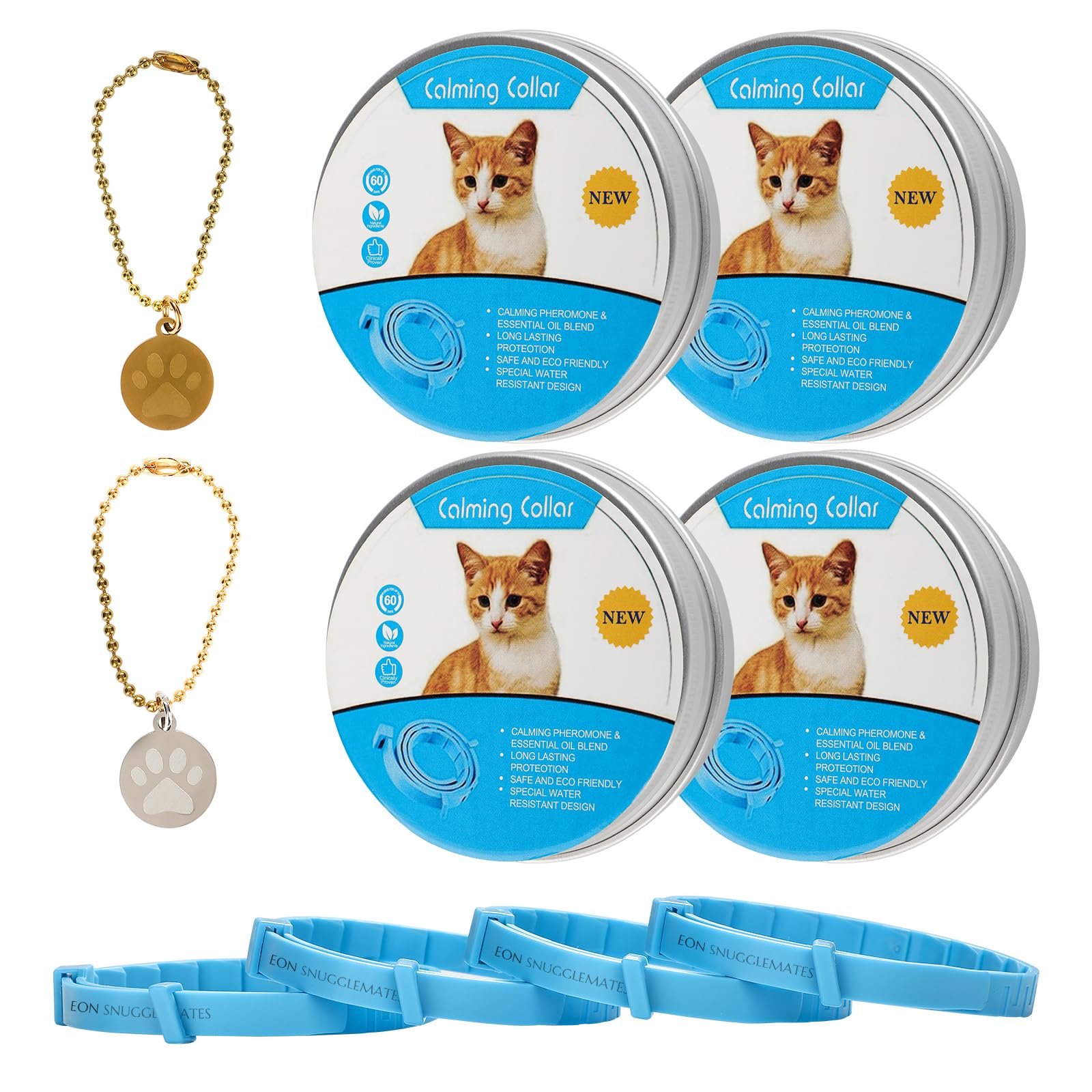 Calming Collar for Cats, 4 Count (Blue), Reduces Stress, Helps Calm Cats from Anxiety, Loud Noises, and Separation, 30 Day Pheromone Release