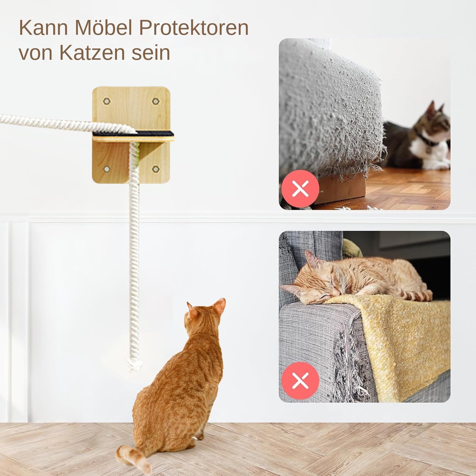 Katzenkletterseil - Katzenseil Wandmontiertes Klettertau - mit Saugnapf-Befestigungszubehör, Einfache Installation, Erfüllen Sie Die Bedürfnisse Beim Klettern, Springen, Parkour und Ausruhen