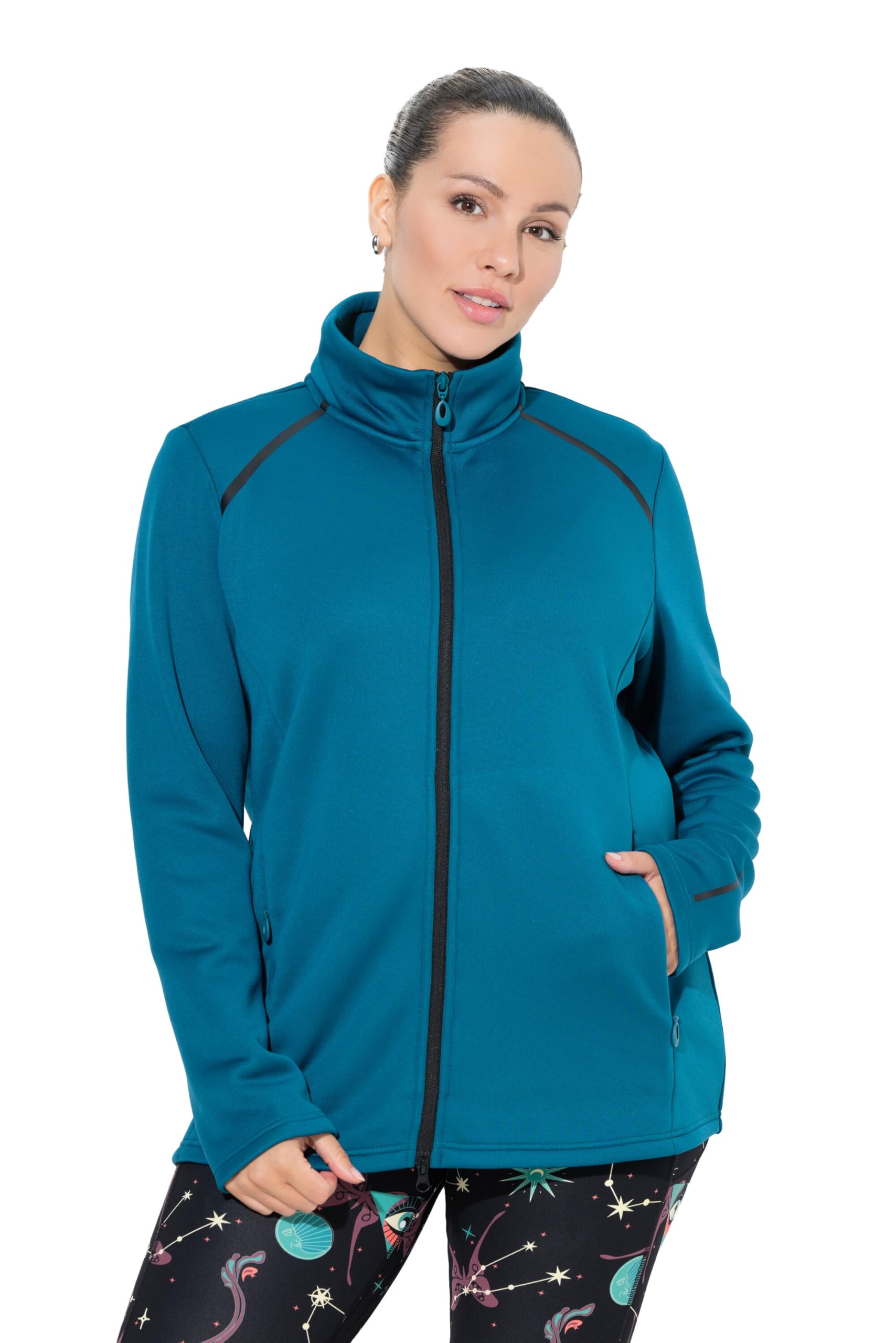 Ulla Popken Damen große Größen Übergrößen Plus Size Funktions-Sweatjacke, Webfellfutter, Stehkragen, Langarm 845147
