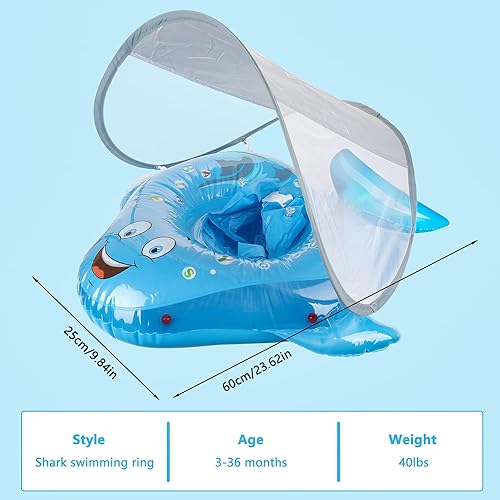 Miniatura 2 de Komake Flotador de piscina para bebé con toldo extraíble anillo de natación para cintura infantil con soporte de seguridad flotador inflable para
