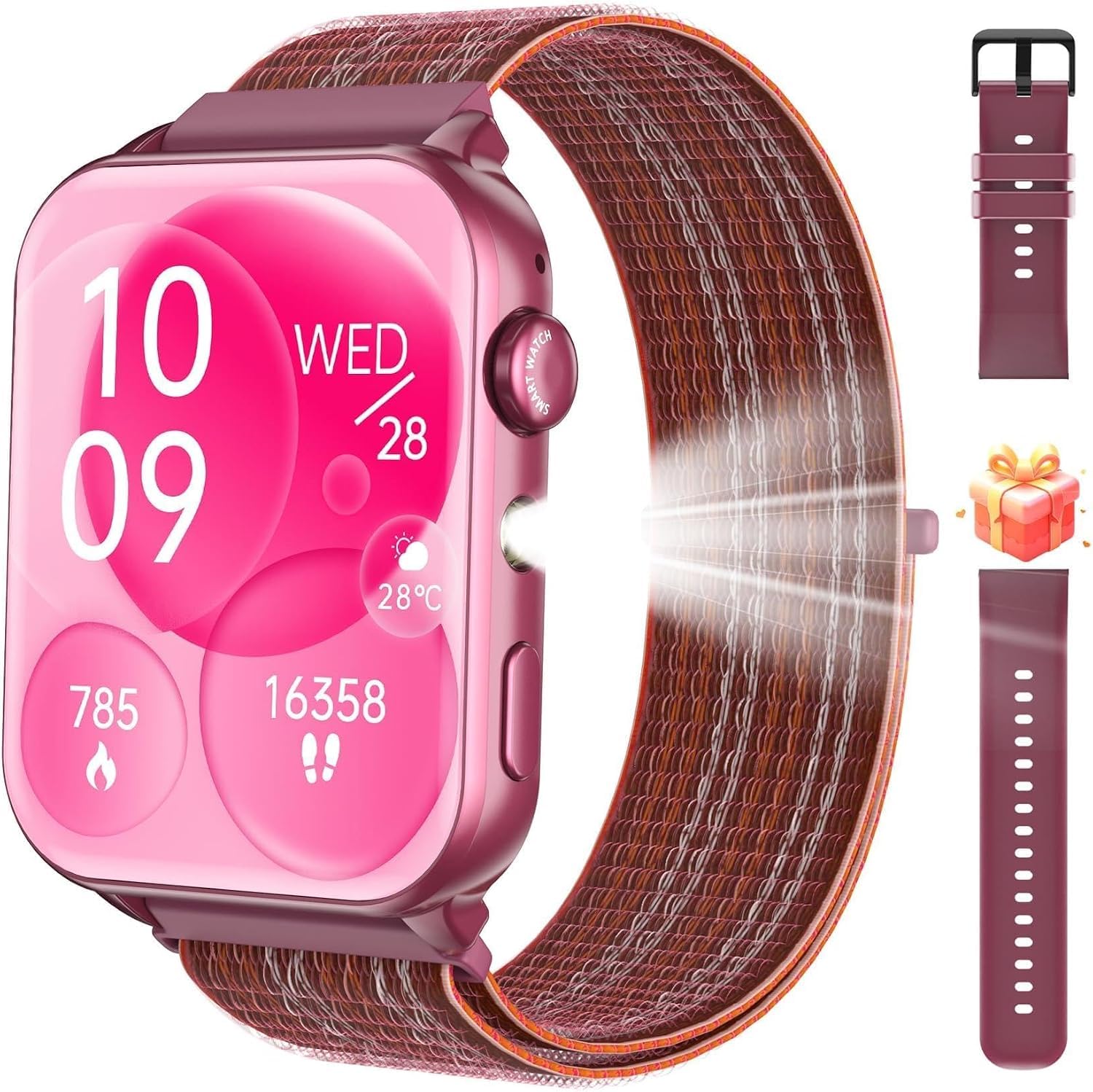 Reloj Inteligente Mujer,Smartwatch Mujer con Linterna,2 Correas,Diseño Fino | 1.91" Smartwatch con Llamadas Bluetooth, Smart Watch con Podómetro,Pulsómetro, Sueño, IP68 Pulsera Actividad para Android iOS