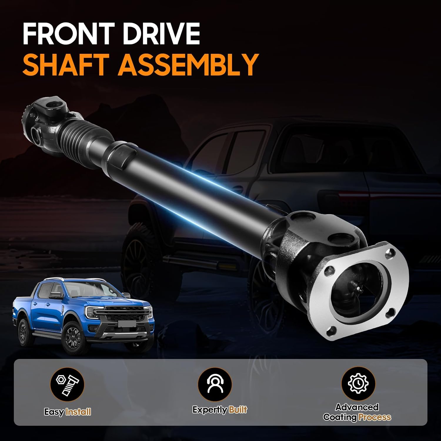 Front Drive shaft Assembly Fit for 2003-2010 Dodge Ram 2500 3500 5.9L/6.7L/8.0L, for 2011-2013 Ram 2500 3500 6.7L [4WD, Auto-Trans], Complete Driveshaft Replaces 52123326AB, 938-163