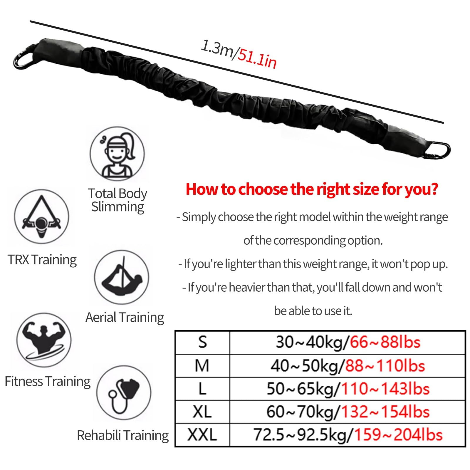 Bungee Dance Resortance Bands Set di cinture di resistenza con corda elastica con rotazione a 360° (30KN) - Set di corde elastiche per yoga e fitness da montare al soffitto - Corda di allenamento di r