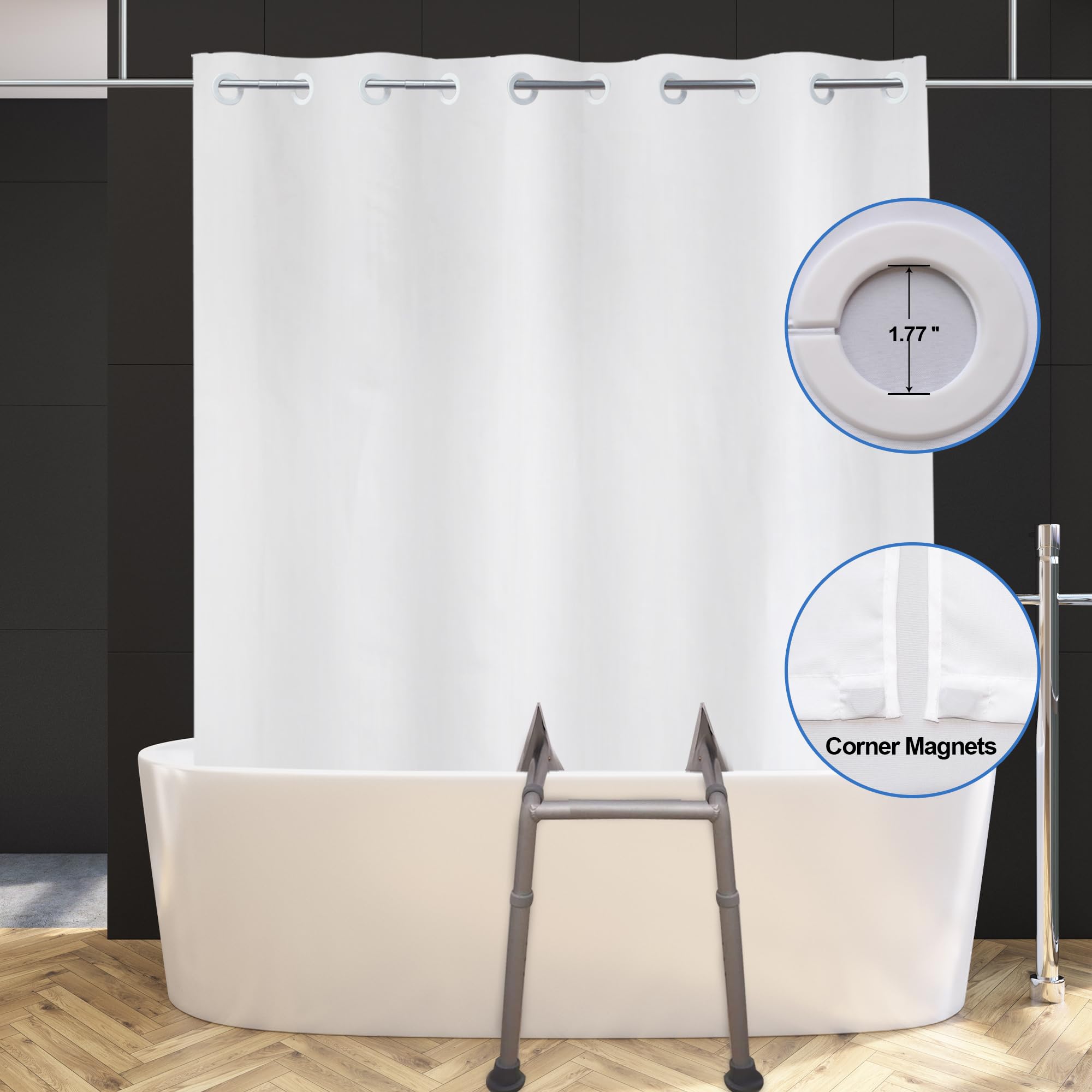 YISURE Tenda da doccia divisa per panchine da bagno, tenda da bagno in tessuto di poliestere, senza ganci necessari e 2 fessure verticali, beige, grande, 203 x 188 cm