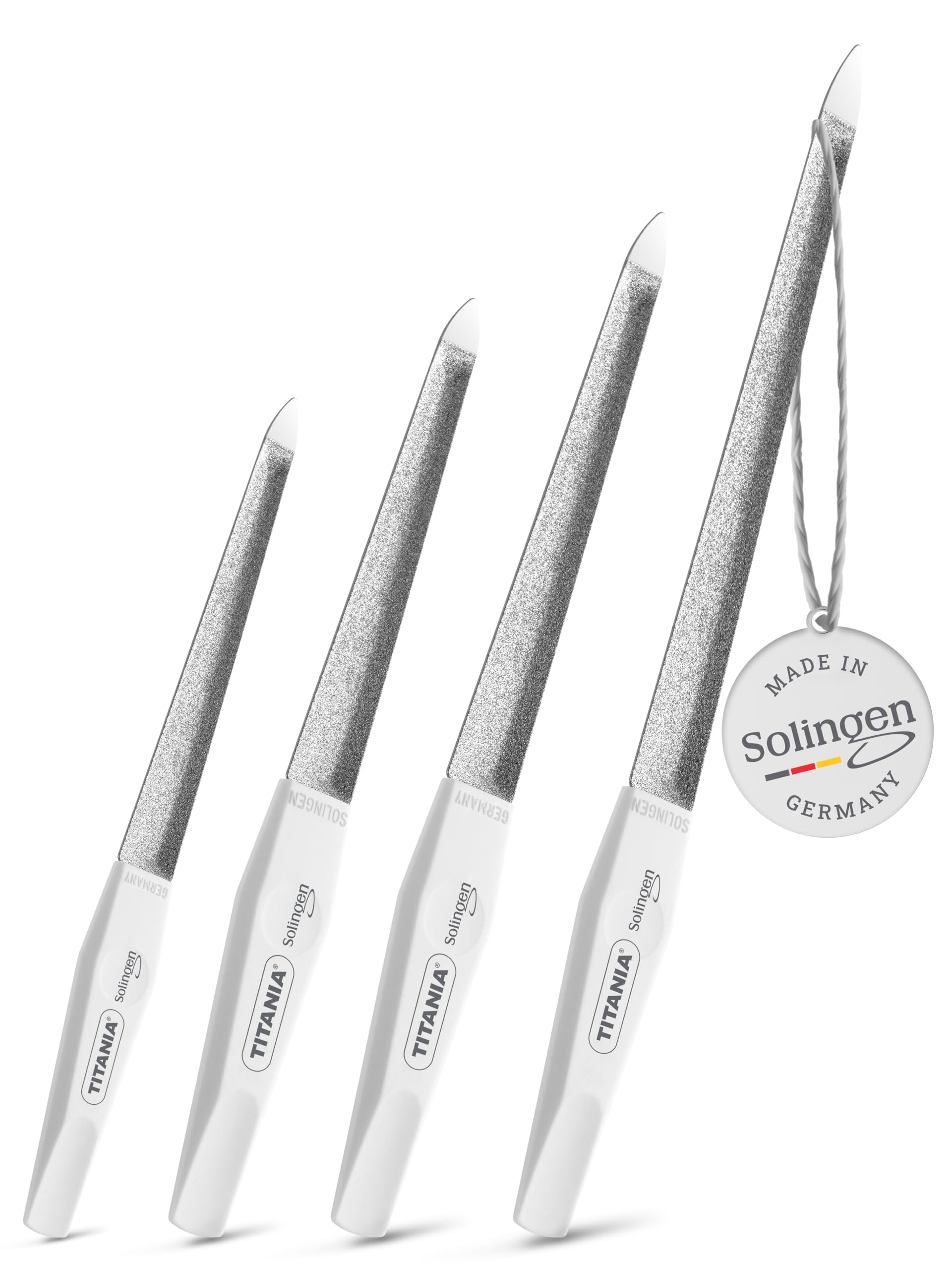 Solingen Ergonomisches Saphir Nagelfeilen Set - 4 doppelt gewölbte Profi-Feilen für perfekte Nagelform, präzise & langlebig, Made in Germany