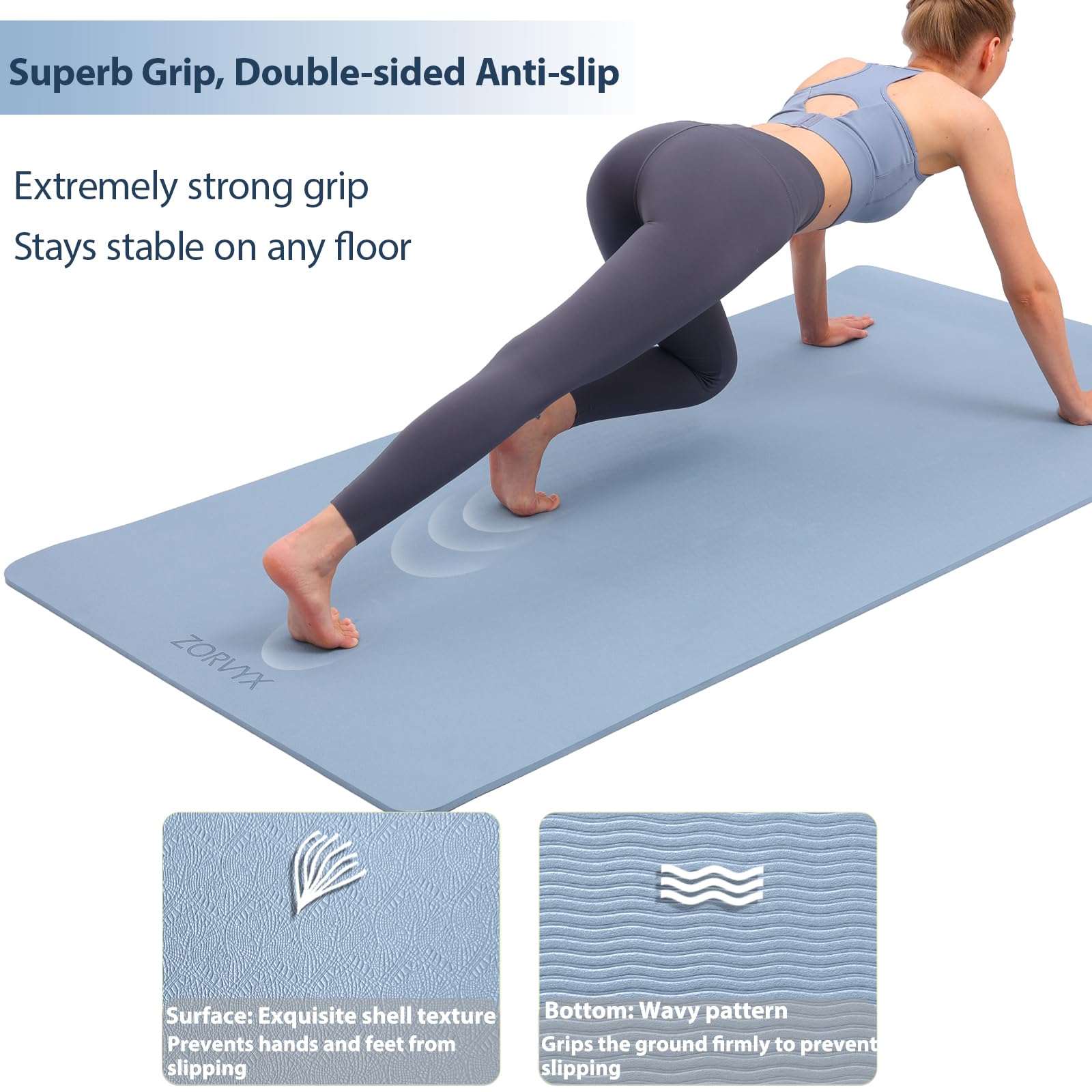 Tapis Yoga Epais 200×100cm TPE 10mm Epais Tapis de Sport Antidérapant et Confortable, Large Tapis de Gym Fitness Pilates Exercice pour Maison et Exterieur