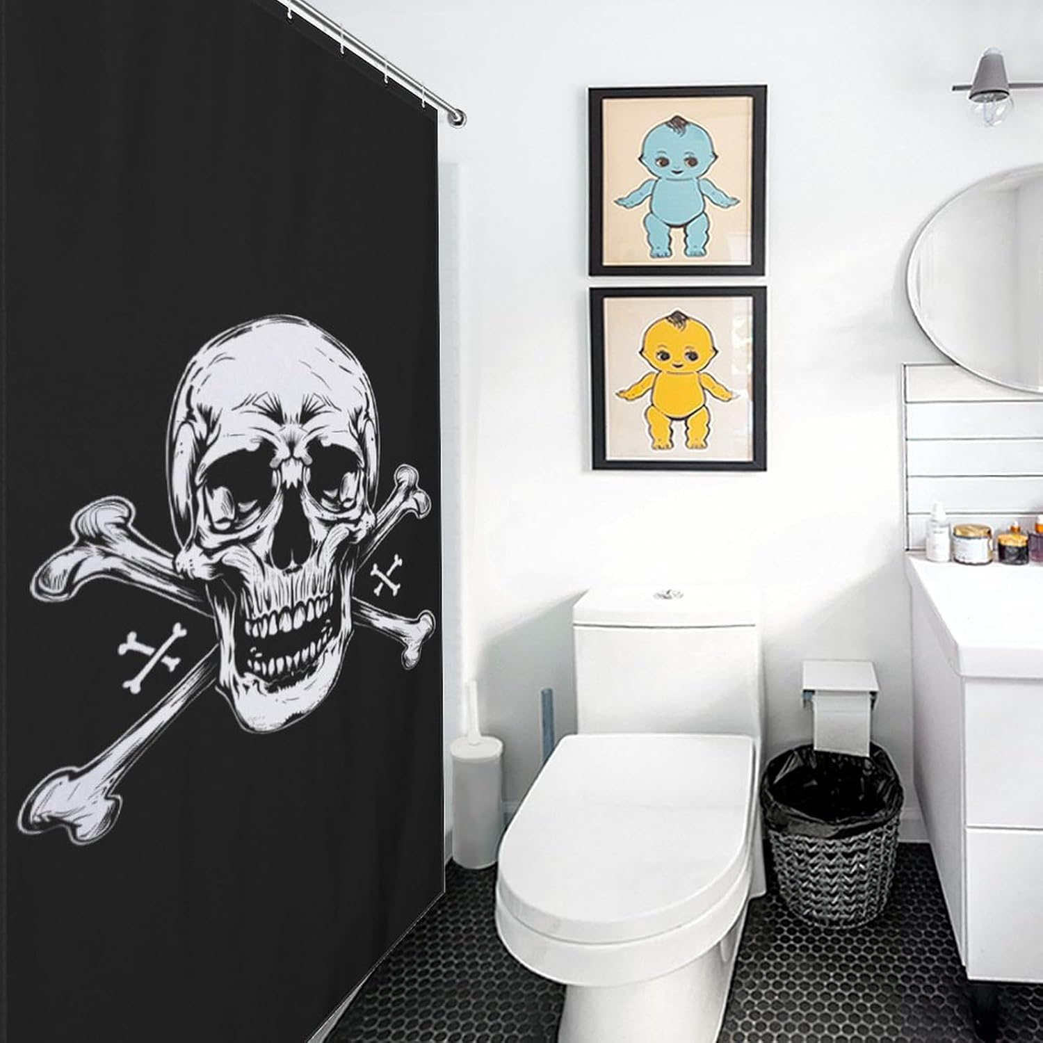 Skull & Crossbones Funny Shower Curtains Washable Bath Curtain Liner with Hooks for Bathroom Bath Tubs 36x72Inch（92x183cm）