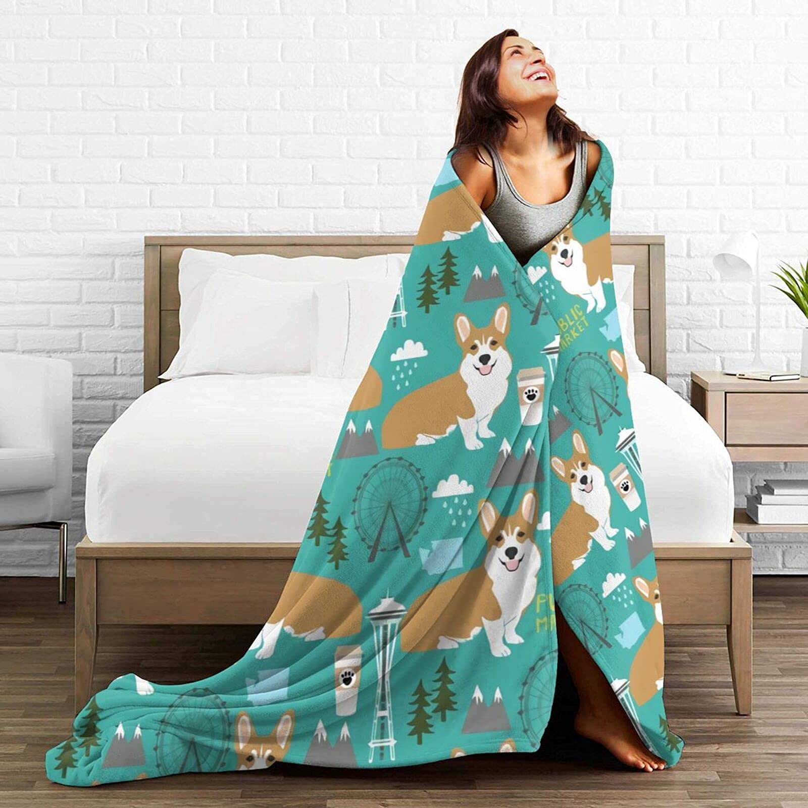 feelingyou Coperta per letto di cani e ragazze, in pile Sherpa, morbida, accogliente, leggera, per San Valentino, per letto, sedia, ufficio, divano (127 x 152,4 cm