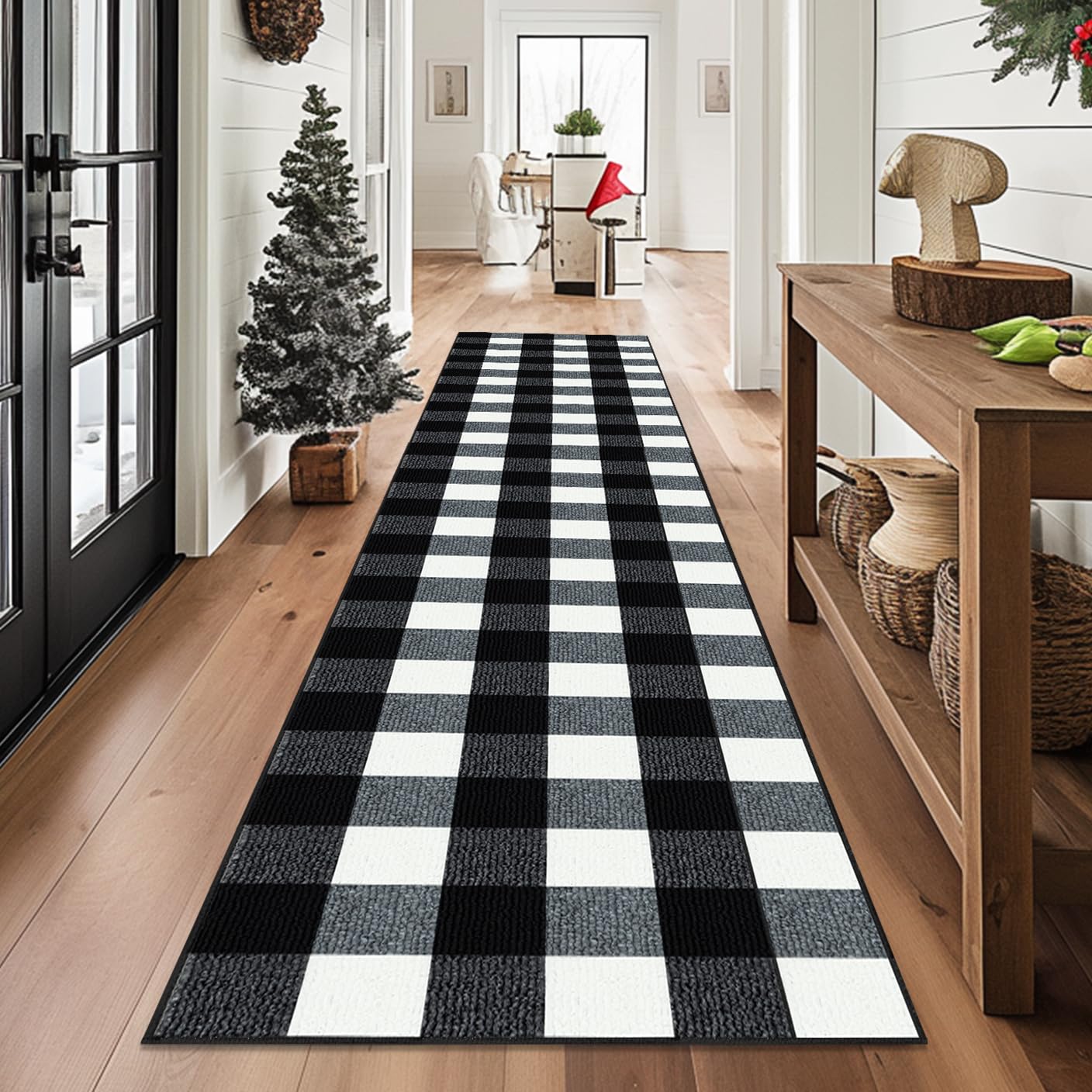 Amazon.com: FONEYI Buffalo Plaid Rugs 2' x 8' Black and White Check Rug ...