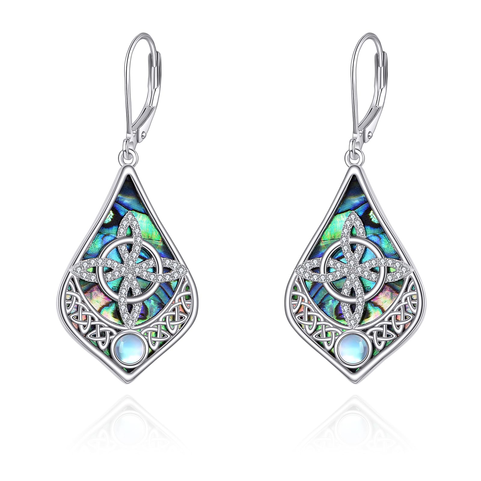 Pendientes de estrella de David/bruja/celta/concha/cruz/libélula/vikingo pendientes de plata de ley 925 piedra lunar abulón pendientes colgantes judíos irlandeses regalos para damas