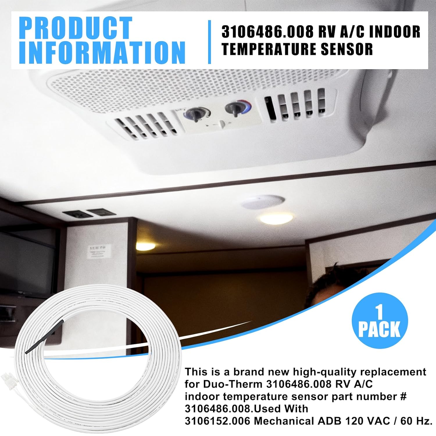 3106486.008 RV A/C Indoor Temperature Sensor Fits for Duo-Therm Models, Including Duo-Therm 3106463.007,3106453.005,3105935.047,3105935.049,3105935.057