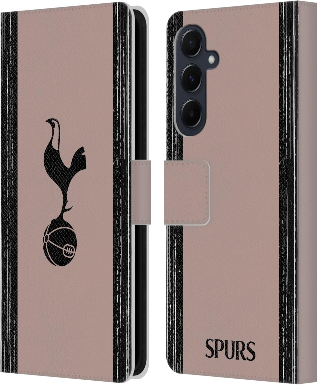 Head Case Designs Officially Licensed Tottenham Hotspur F.C. Black and Taupe 2023/24 Badge Leather Wallet Case Compatible with Samsung Galaxy A55 5G