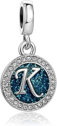 Abalorios colgantes de letras azules de la A a la Z con letra inicial del alfabeto y nombre mayúscula, compatible con pulseras y collares Pandora