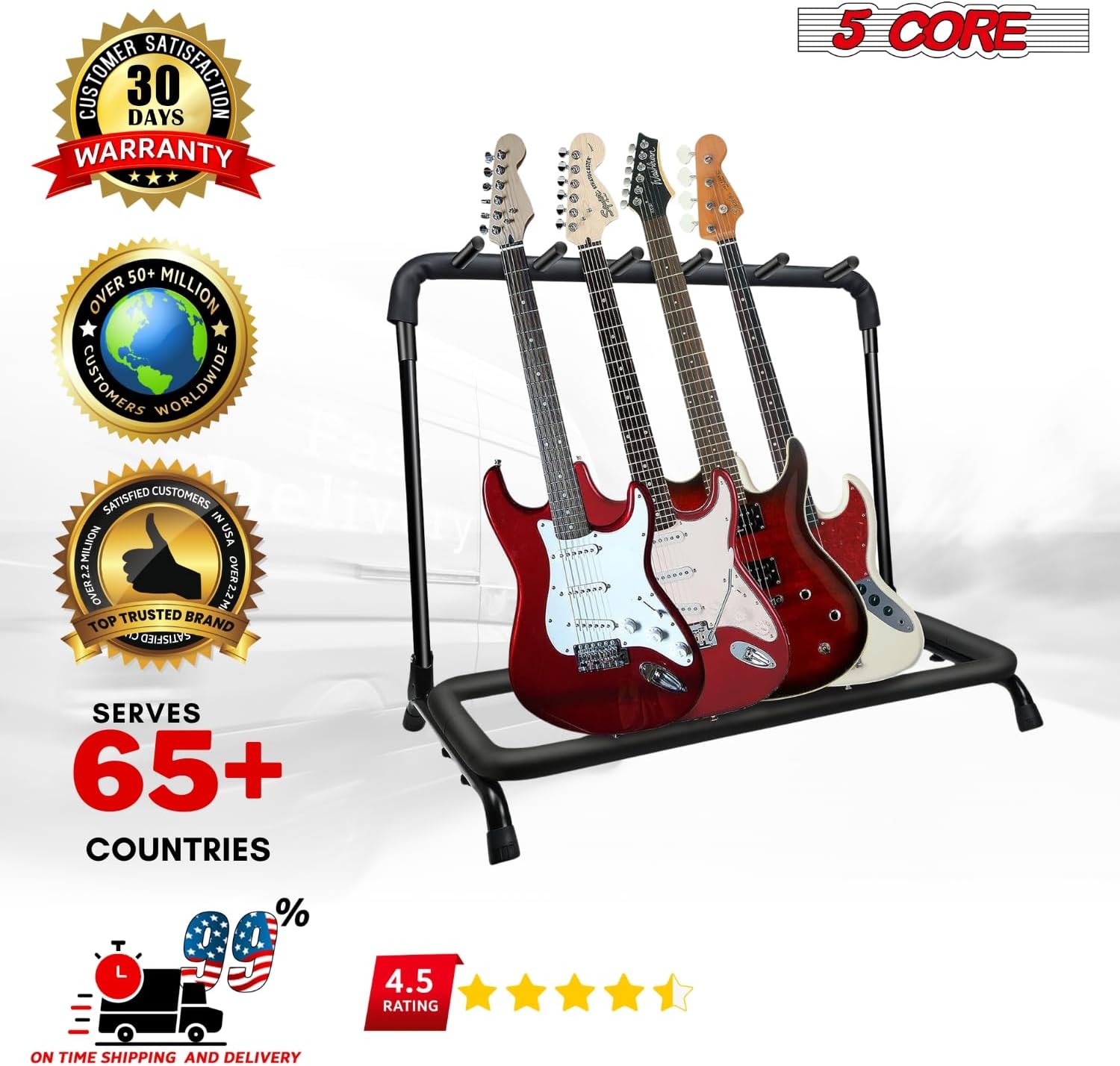 5 CORE Multi Guitar Stand Rack Guitars Holder Storage Stands for Acoustic Electric and Bass Soporte Para Guitarra (GRack 5N1 OVAL)