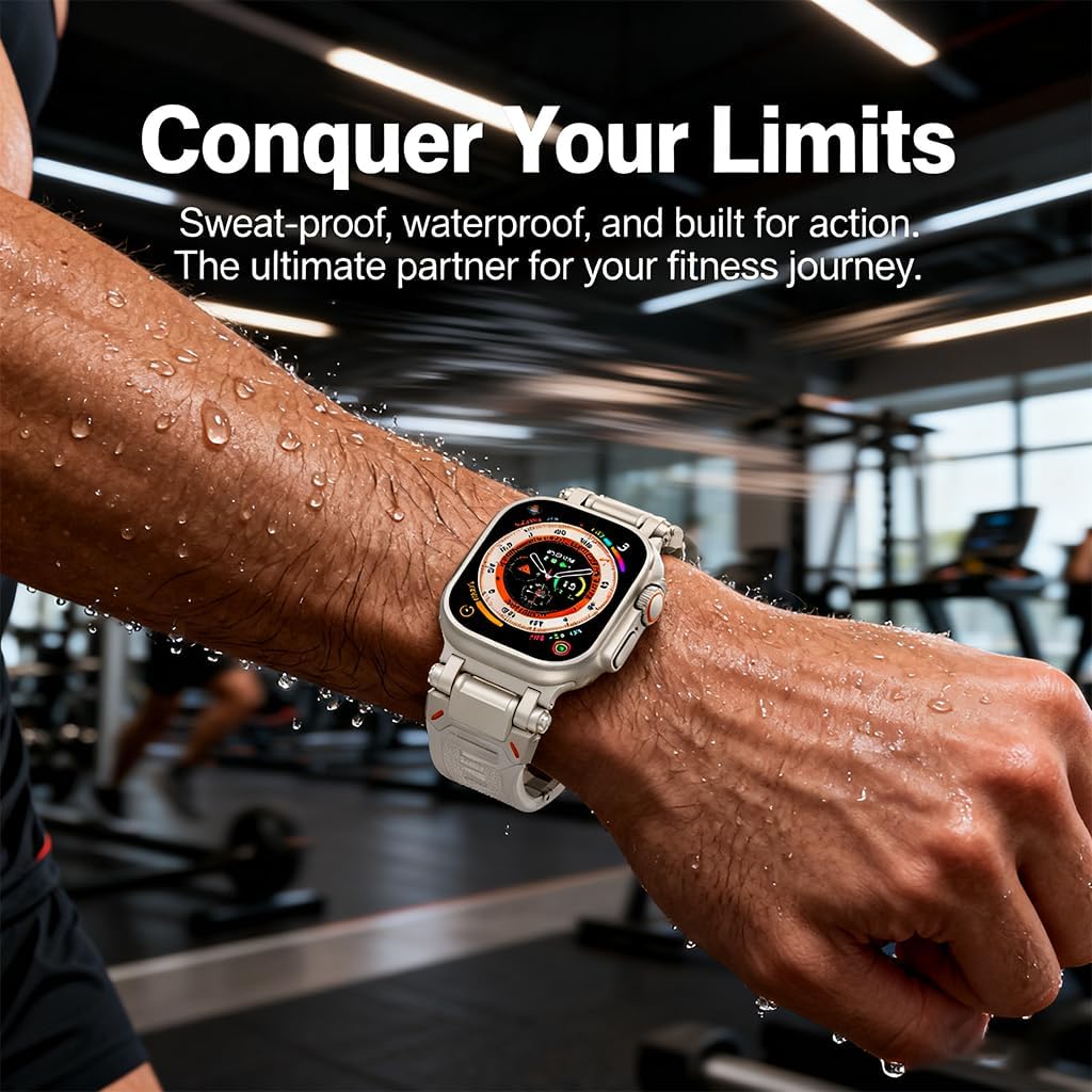 Stylish Sports band compatible with Apple Watch Ultra 3/2/1 49mm for men Silicone Bands with Metal Connector for Apple Watch Series 11/10/9/8/7/6/5/4/SE 3/2/1 Titanium/Black