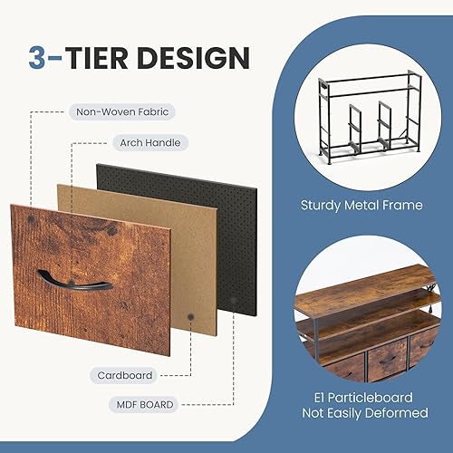 Miniatura 8 de DUMOS Soporte de TV para TV de hasta 45 pulgadas, mesa consola multimedia de TV con parte superior de madera con 6 cajones de tela, 2 estantes,