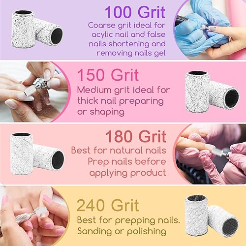 Miniatura 3 de Bandas de lijado de grano 150 para taladro de uñas, 100 bandas de lijado de grano medio para taladro de uñas con broca de lijado de 332 pulgadas