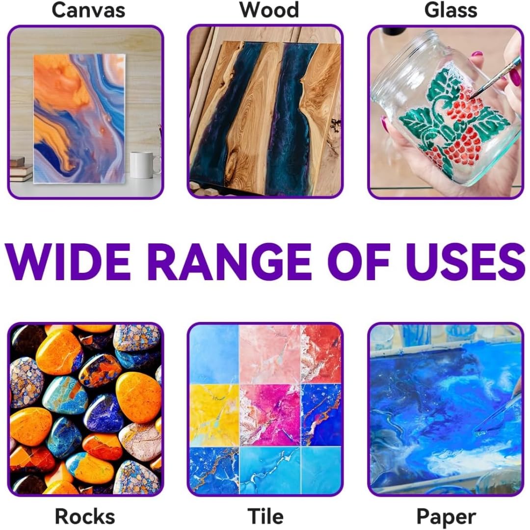 Set di colori acrilici per versare, 12 colori, 200 ml, kit professionale per adulti, ideale per dipingere su tela, legno, rocce, gesso, premiscelato ad alto flusso – pronto da versare